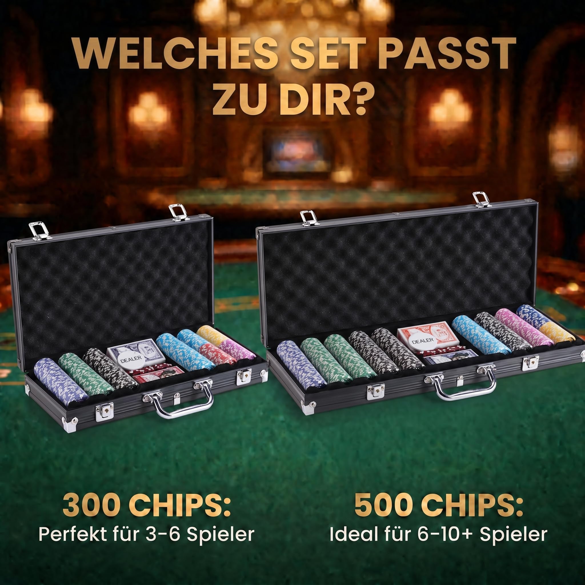 Profi Pokerkoffer mit 500 Chips, Alu-Koffer abschließbar, Casino für Zuhause (Schwarz)