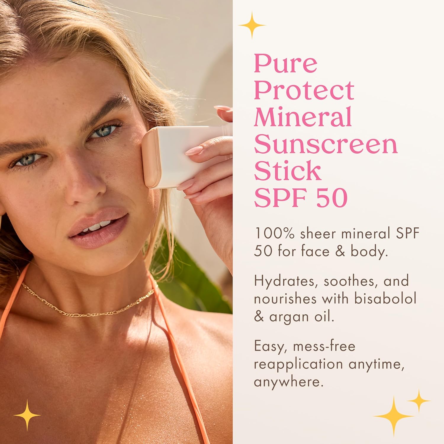 Kopari PURE PROTECT 100% Mineral Sunscreen Stick SPF 50+ Clear Zinc Oxide Face and Body Sunscreen with Hydrating Argan Oil, Shea Butter, Sheer Finish, Ultra-Portable, for Easy Reapplication image 3 of 6 B0DNSX7GJQ