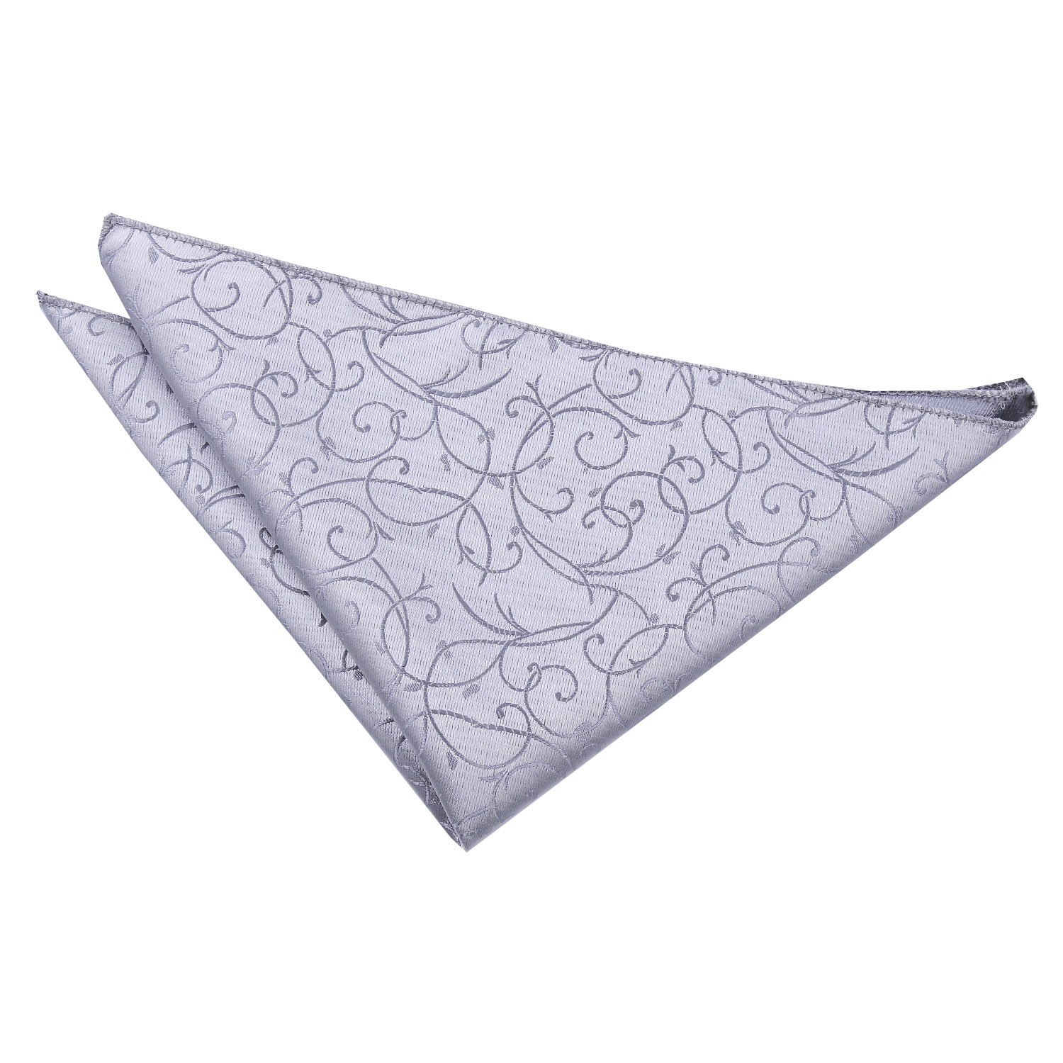 DQT Mens Swirl Floral Jacquard Pocket Square - Wedding, Business & Formal Suit Handkerchief - Silver