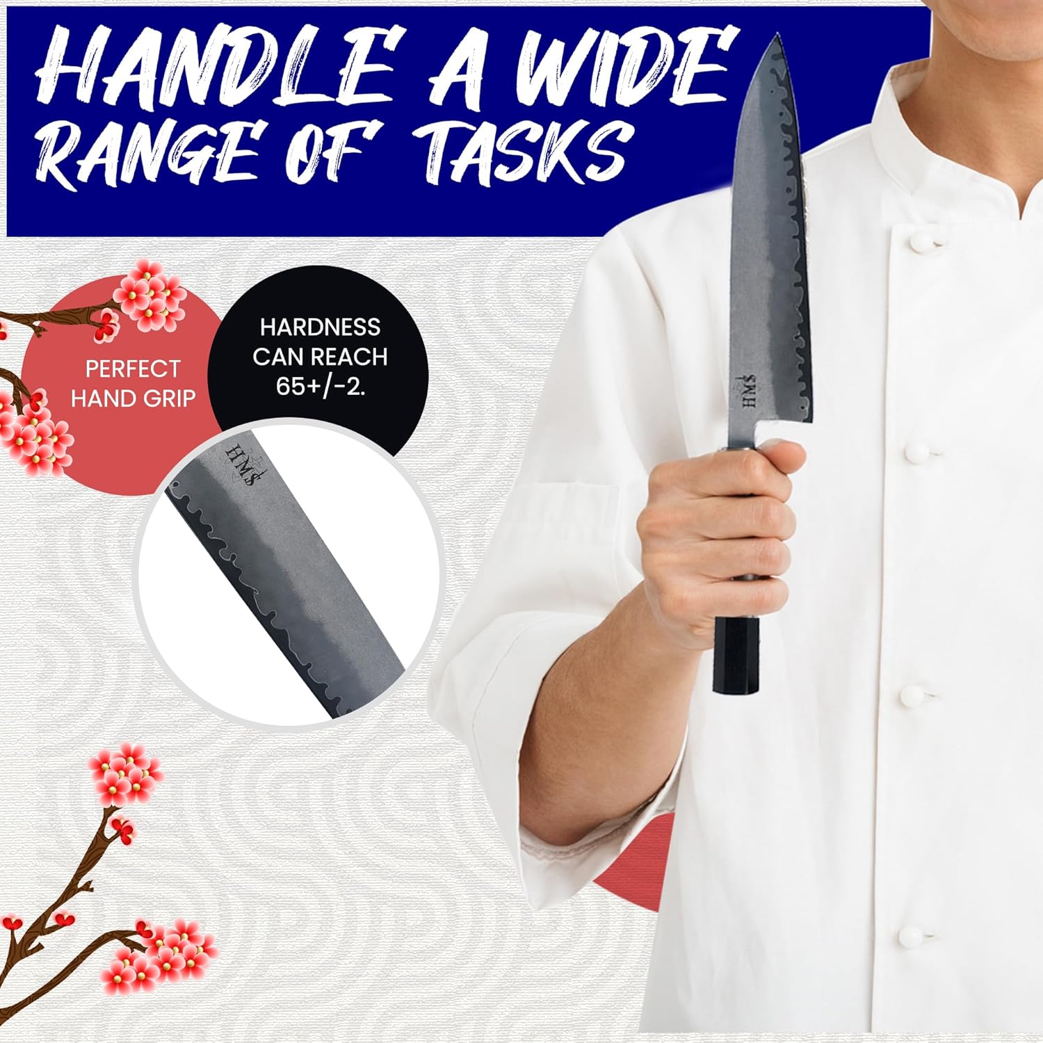 HMS Hand Forged Professiona Kitchen Knife - Japanese HAP40 Triple-Layer Steel (8-Inch Gyuto Knife)