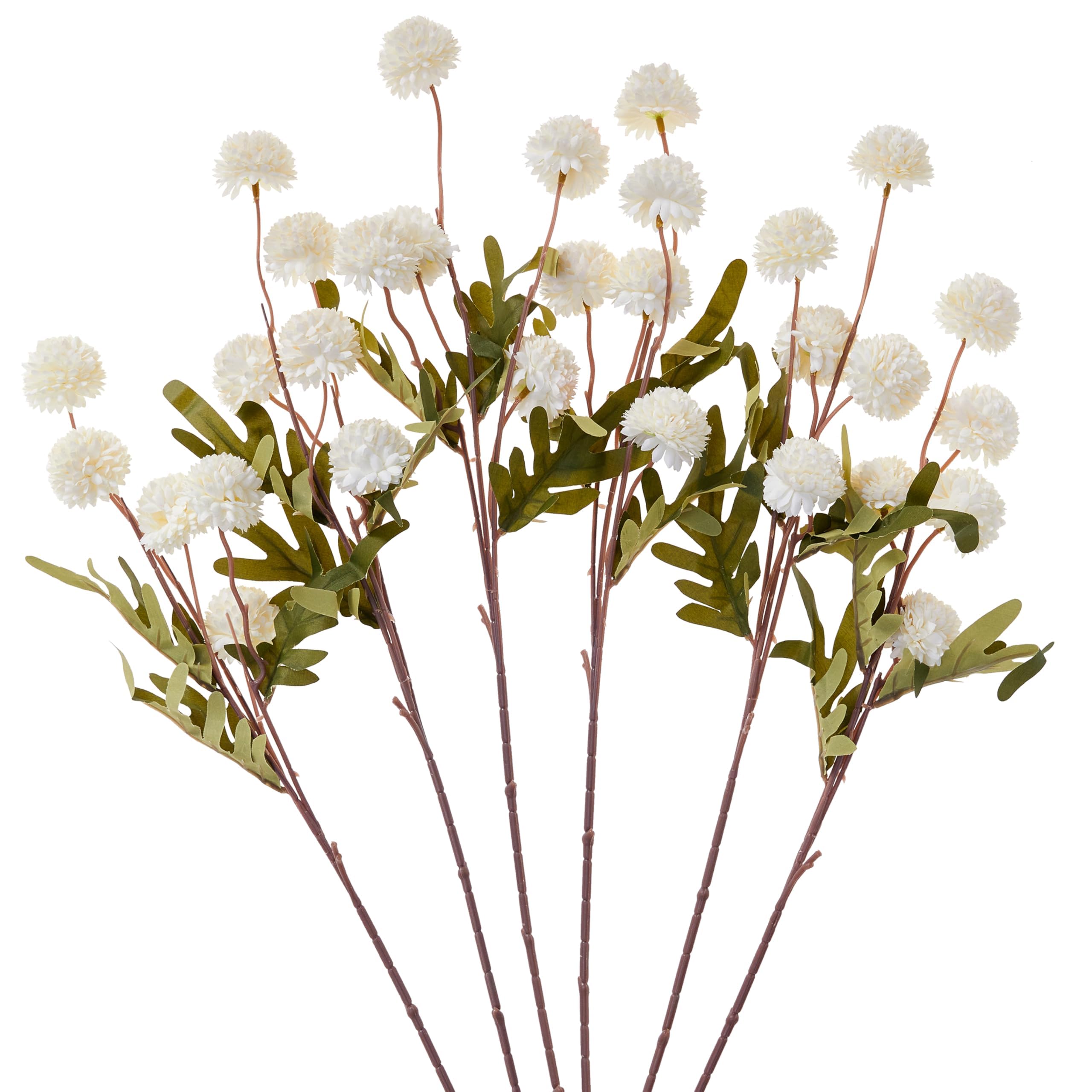 XIANNVXI 6 Bundles 20.5″ Artificial White Chrysanthemum Pompon Flowers