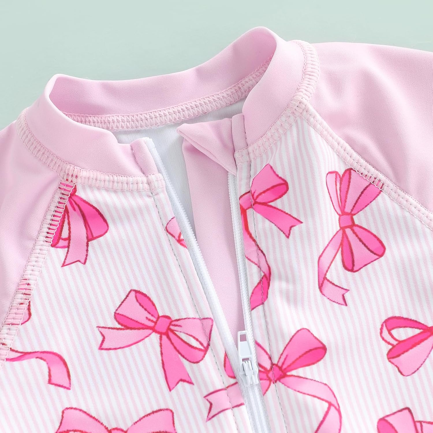 Yccutest Little Toddler Girl Long Sleeve One Piece Swimsuit Pink Bow Print Rash Guard Bathing Suit for Girls Kids Swimwear - Image 4
