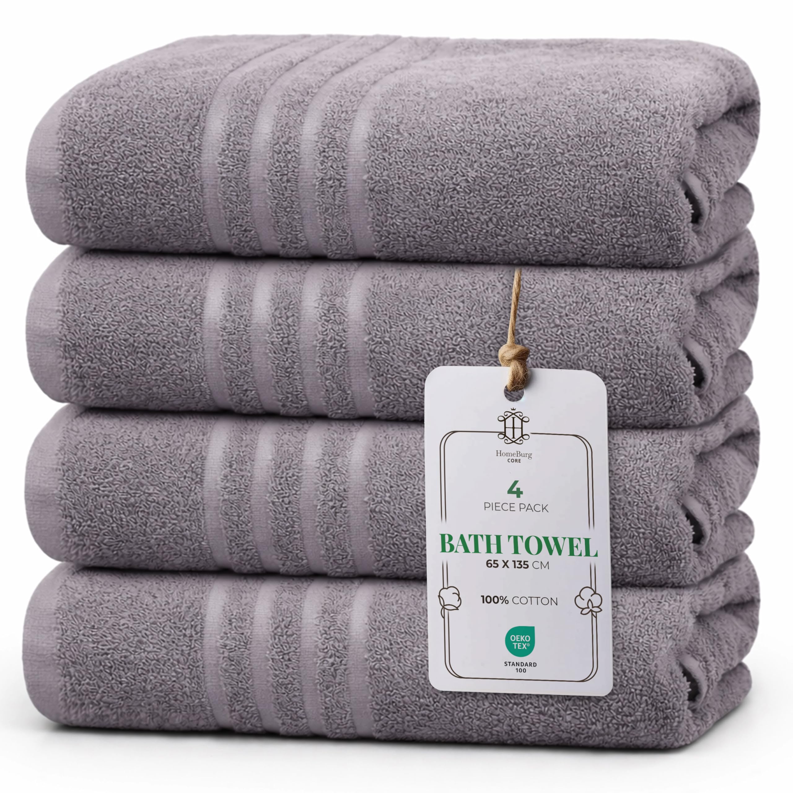 HomeBurg Core 4-Piece Towel Set โ Soft Cotton, Absorbent, Gentle on the Skin โ 65 x 135 cm, Steel Grey