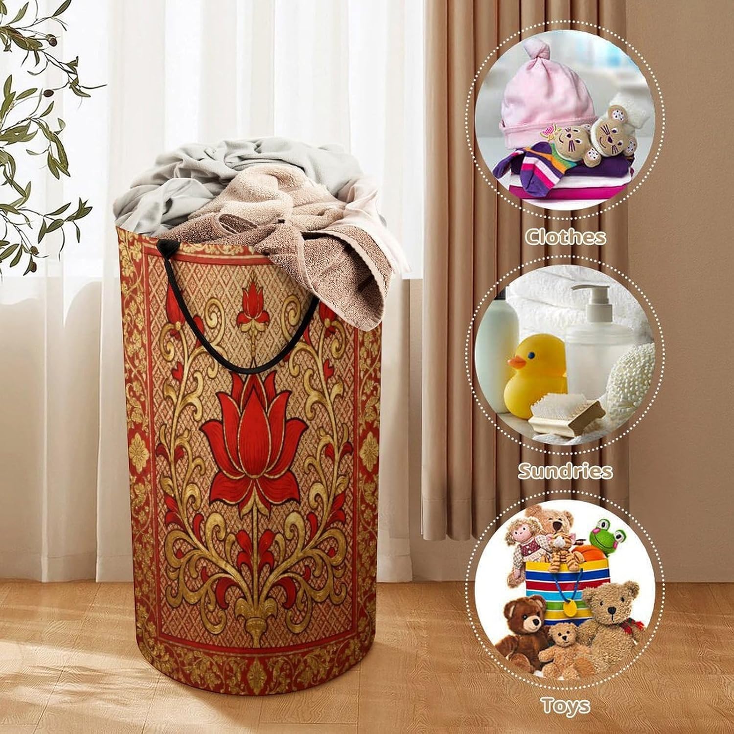 Ethnic Floral Laundry Hamper Portable Lightweight Clothes Hampers Fashion Dirty Laundry Storage Basket Large Capacity Foldable Clothes Baskets for Bathroom Bedroom