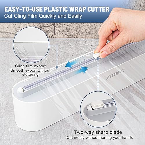Miniatura 2 de Magnetic Refillable Plastic Wrap Dispenser With Cutter, Tin Aluminum Foil Dispenser with Cutter, Sturdy Food Cling Wrap Film Cutter, 12 Inch X 328