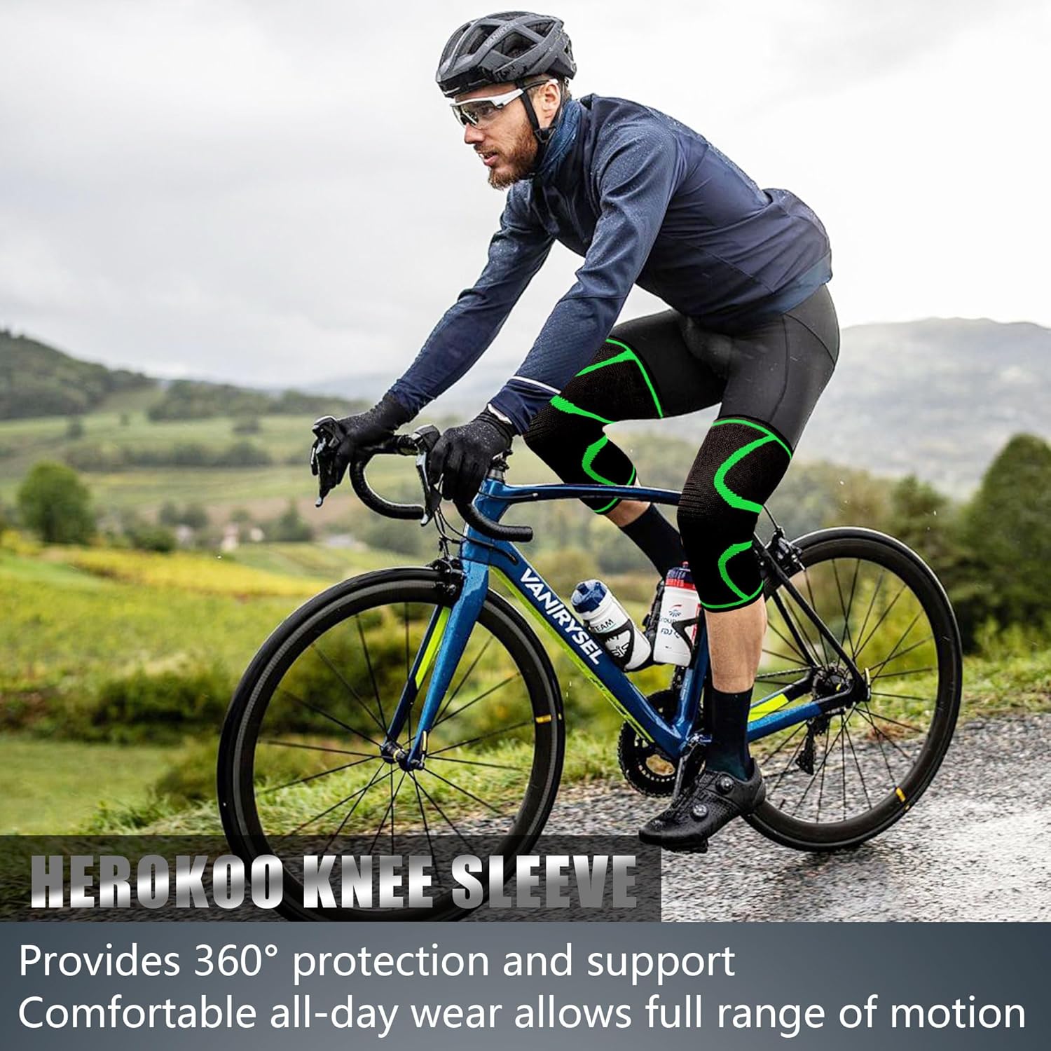 2 Pack Knee Braces for Running Knee Pain, Compression Knee Brace for Women & Men, Knee Sleeve, Sports Knee Braces for Meniscus Tear, ACL & Arthritis Pain Relief (Green, X-Large) - Image 4