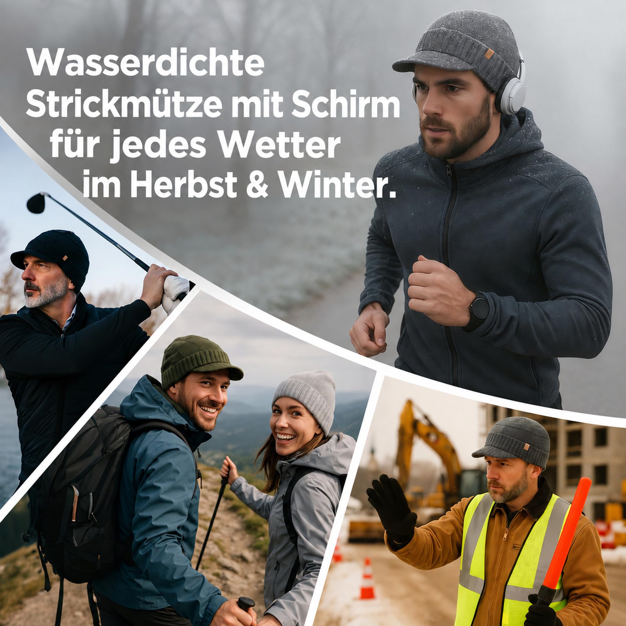 DryKnit Wasserdichte Schirm-Beanie aus 80 % Merino mit Polartec-Fleece
