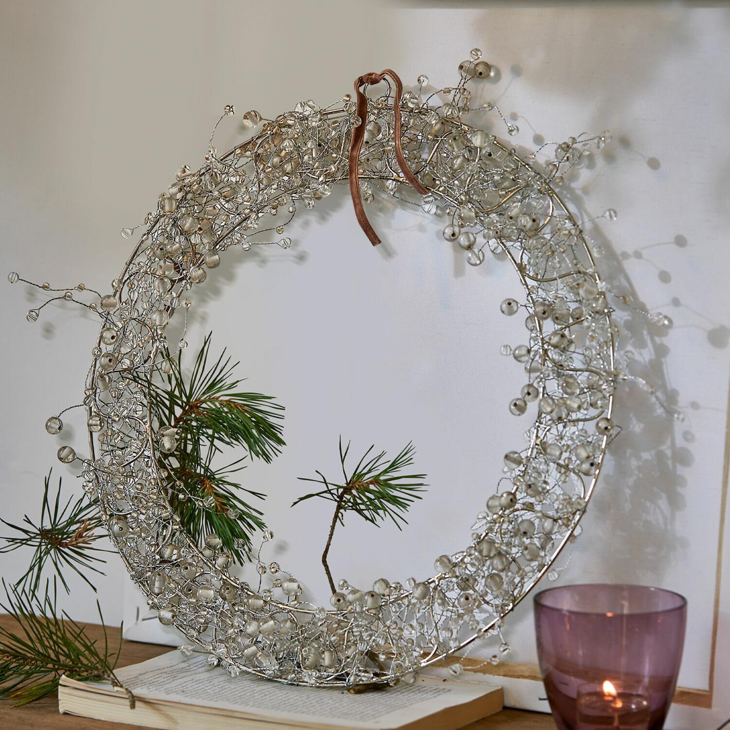 Couronne Décorative Multicolore Loberon - 45x45x8 Cm - Feuilles Artificielles Et Paille - Pour Porte, Mur Ou Table