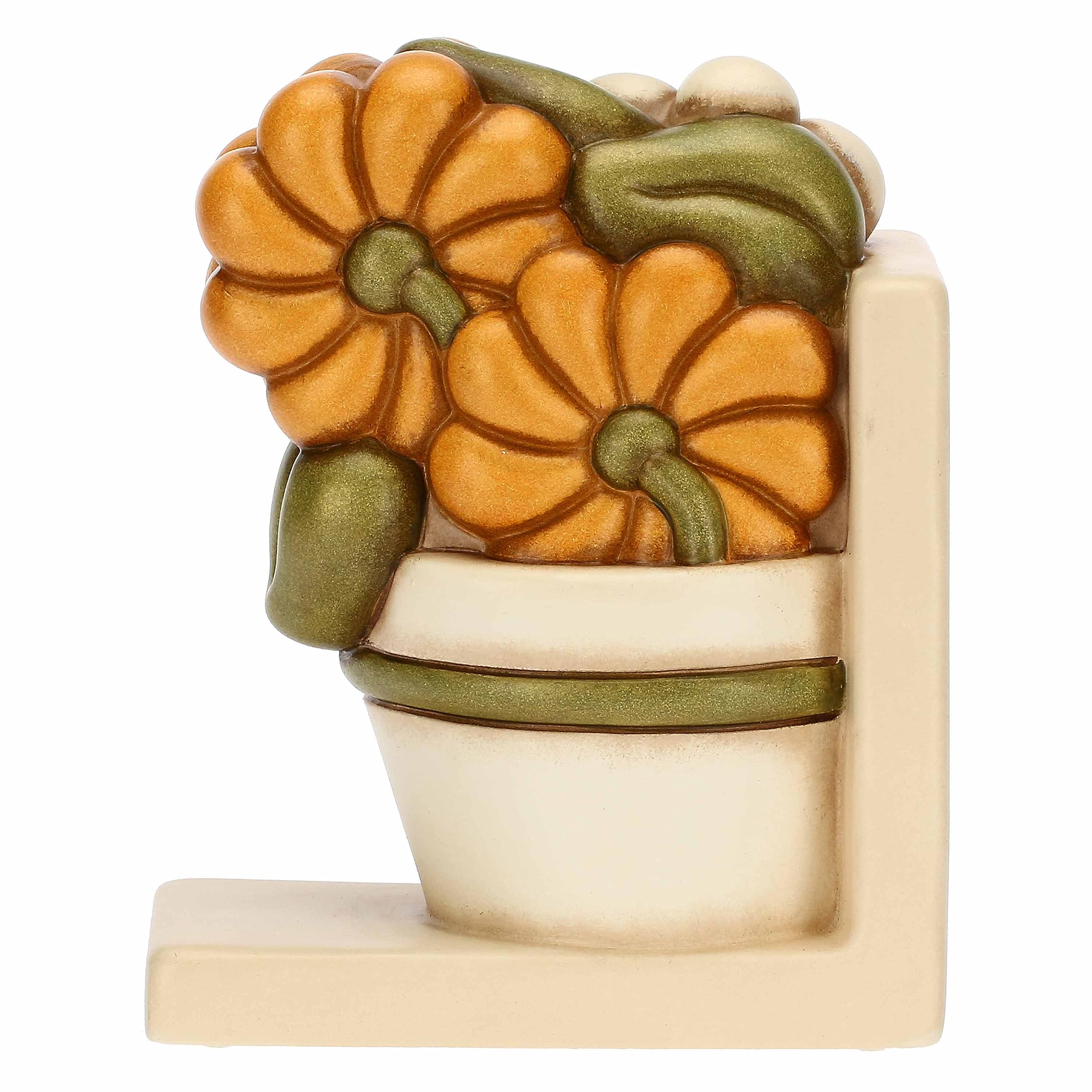 THUN, Fermalibri a Forma di Vaso con Fiore di Calendula in Ceramica Decorata a Mano, Linea Racconti d'Autunno, 12.8x8.6x16 cm h