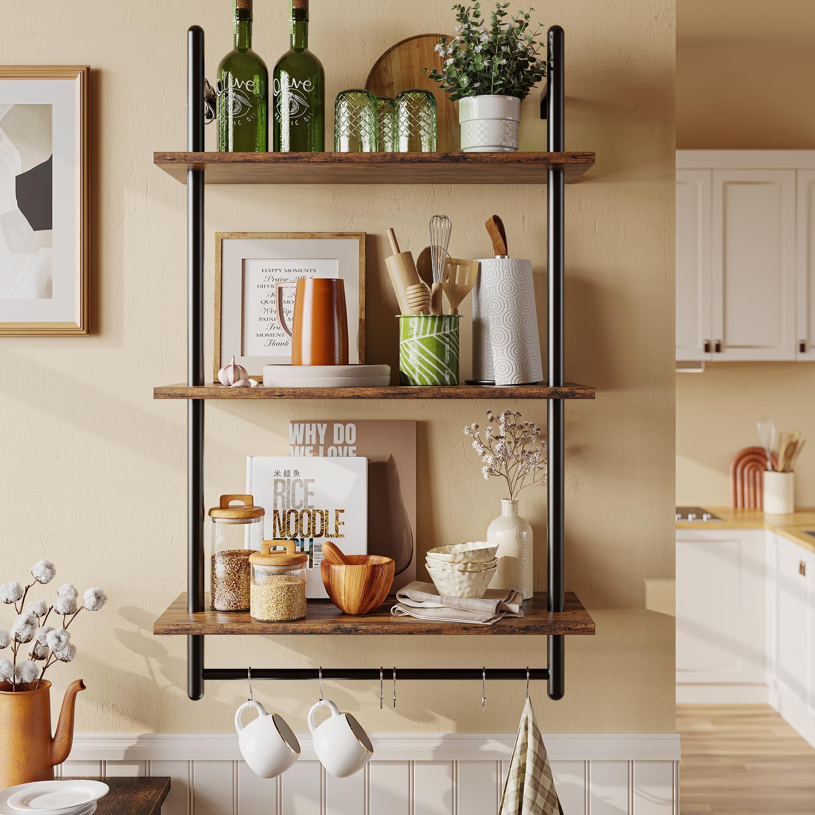 Amazon.com: Bestier 3 Tier Industrial Pipe Shelving, Floating Kitchen ...