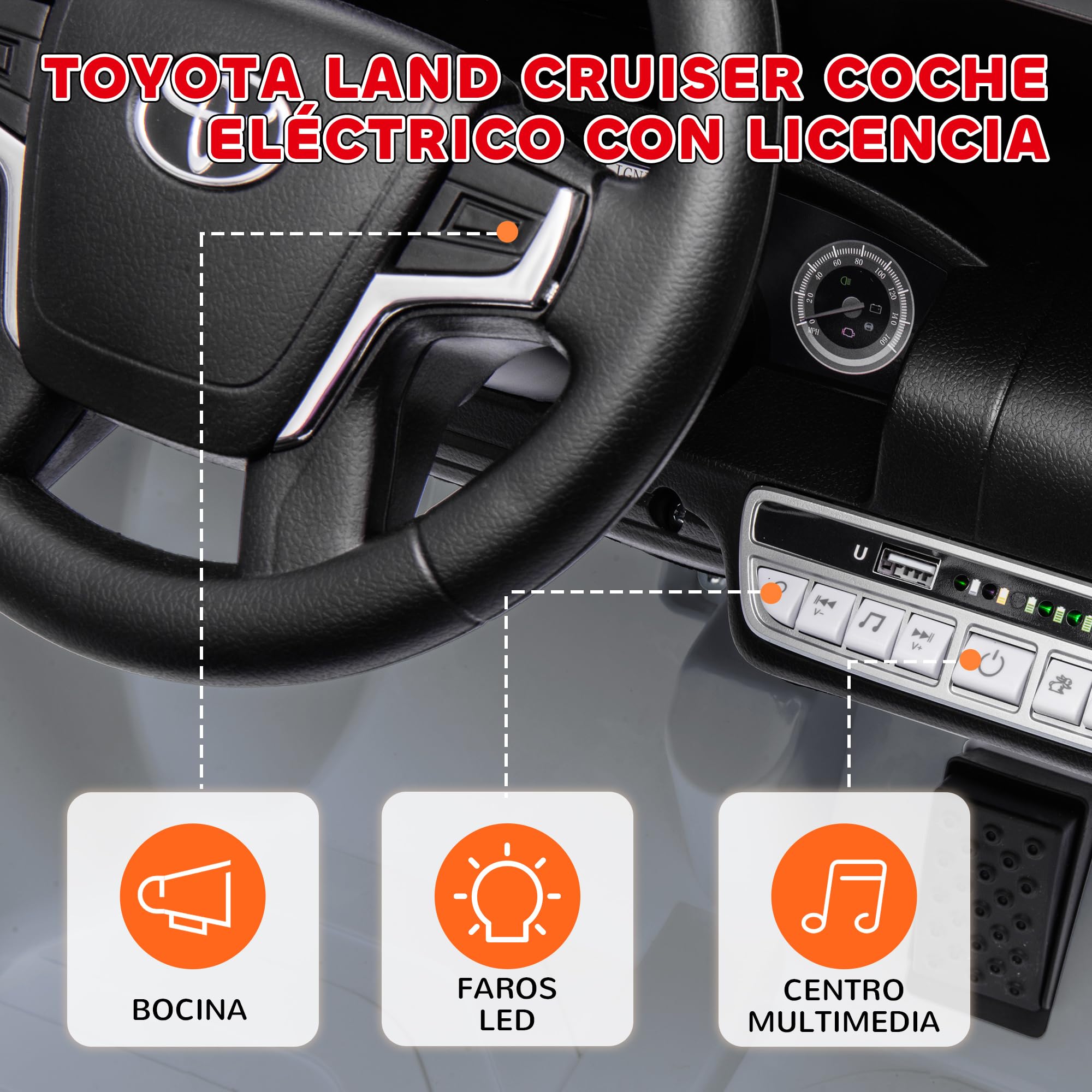 AIYAPLAY Toyota Land Cruiser Coche Eléctrico para Niños 12V con Mando a Distancia Gris