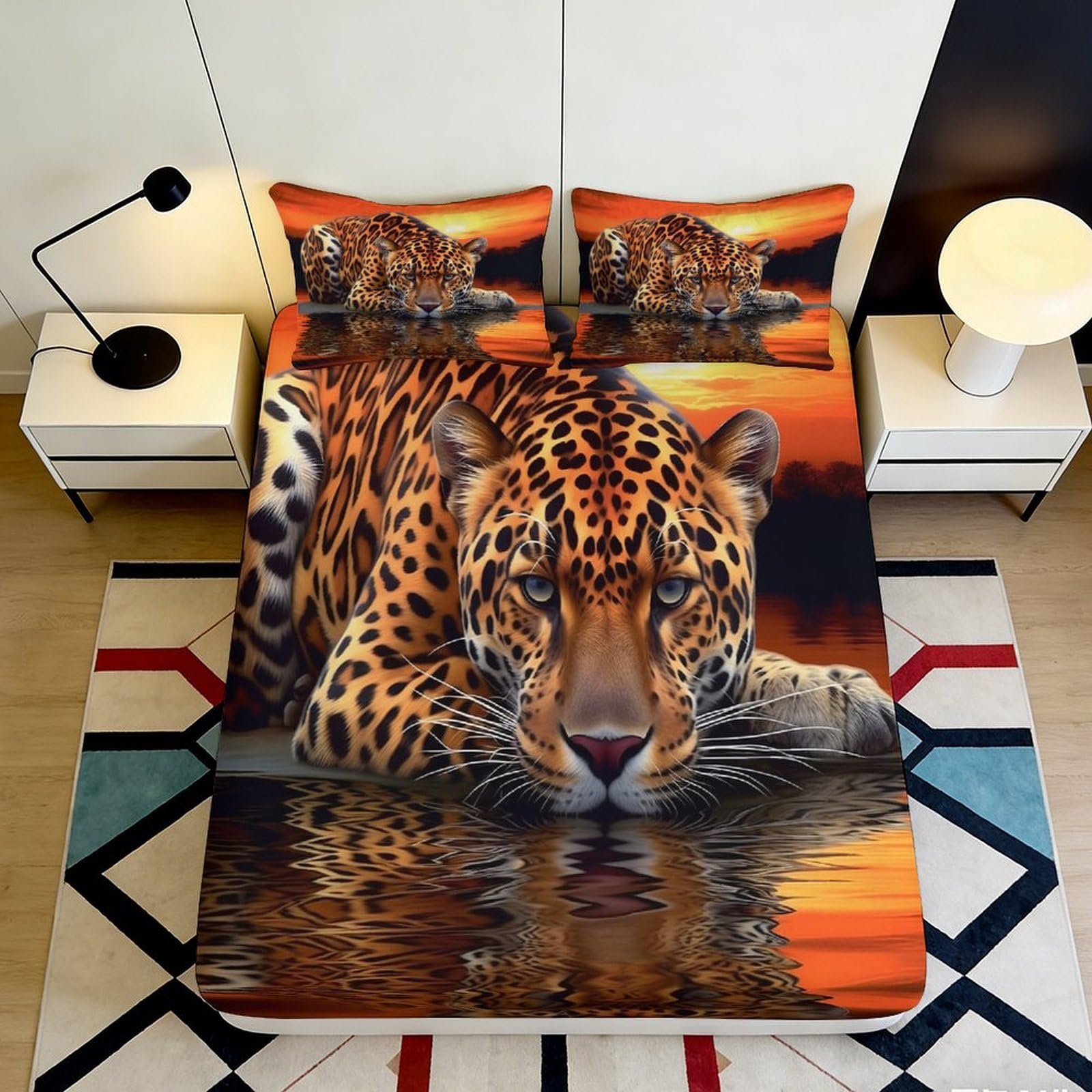 Pnayamiorkfel Style-3 3D Printed Leopard Sunset Fitted Sheet Microfiber Soft Anti-Slip Mattress Cover For Bedroom Dorm Decorative 90X200x25cm