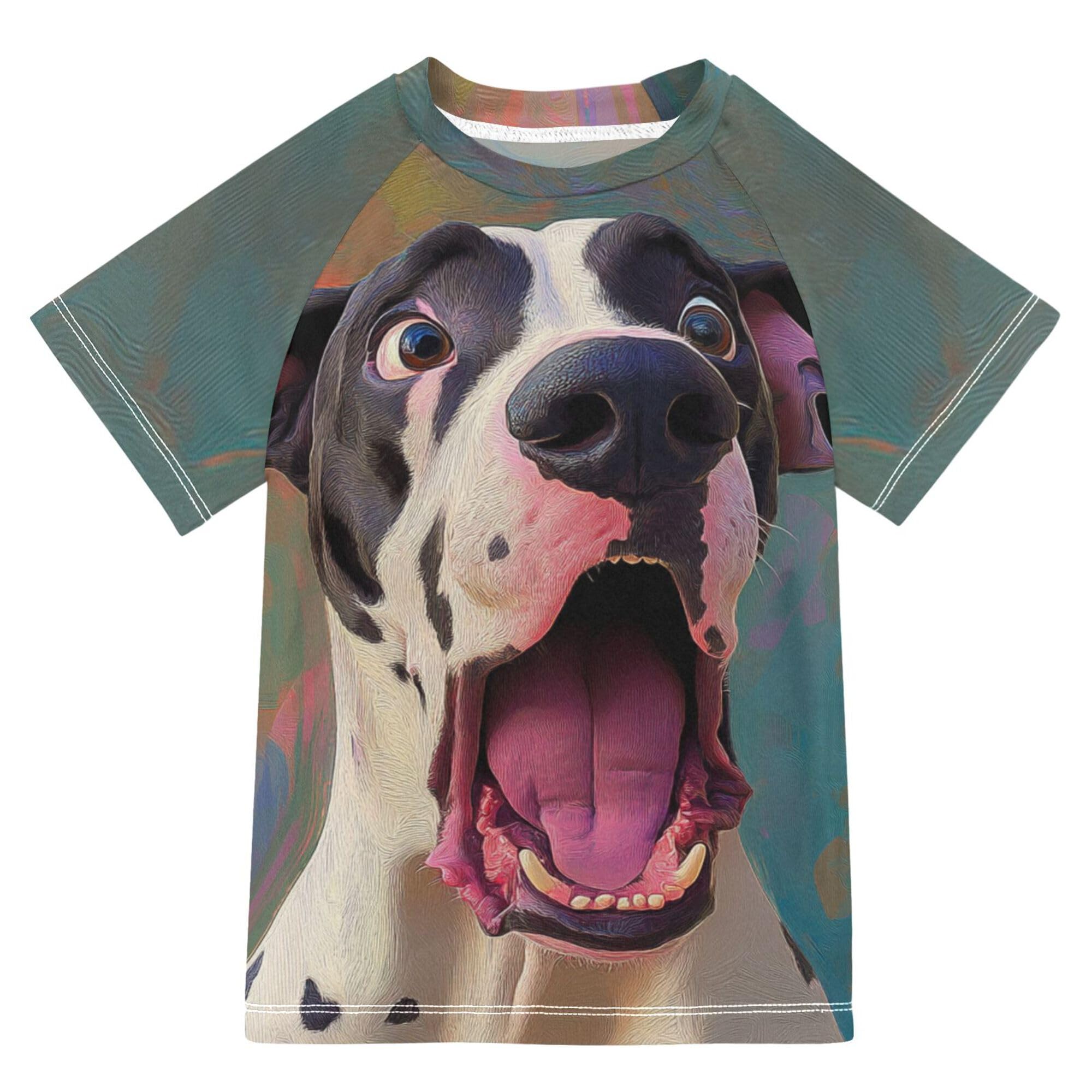 Wudan Cartoon Funny Dane Dogs Girl Bathing Suit UV Protection Rash Guard Swimsuit Swimwears Athletic Clothes for Teen Boys 7-8Y