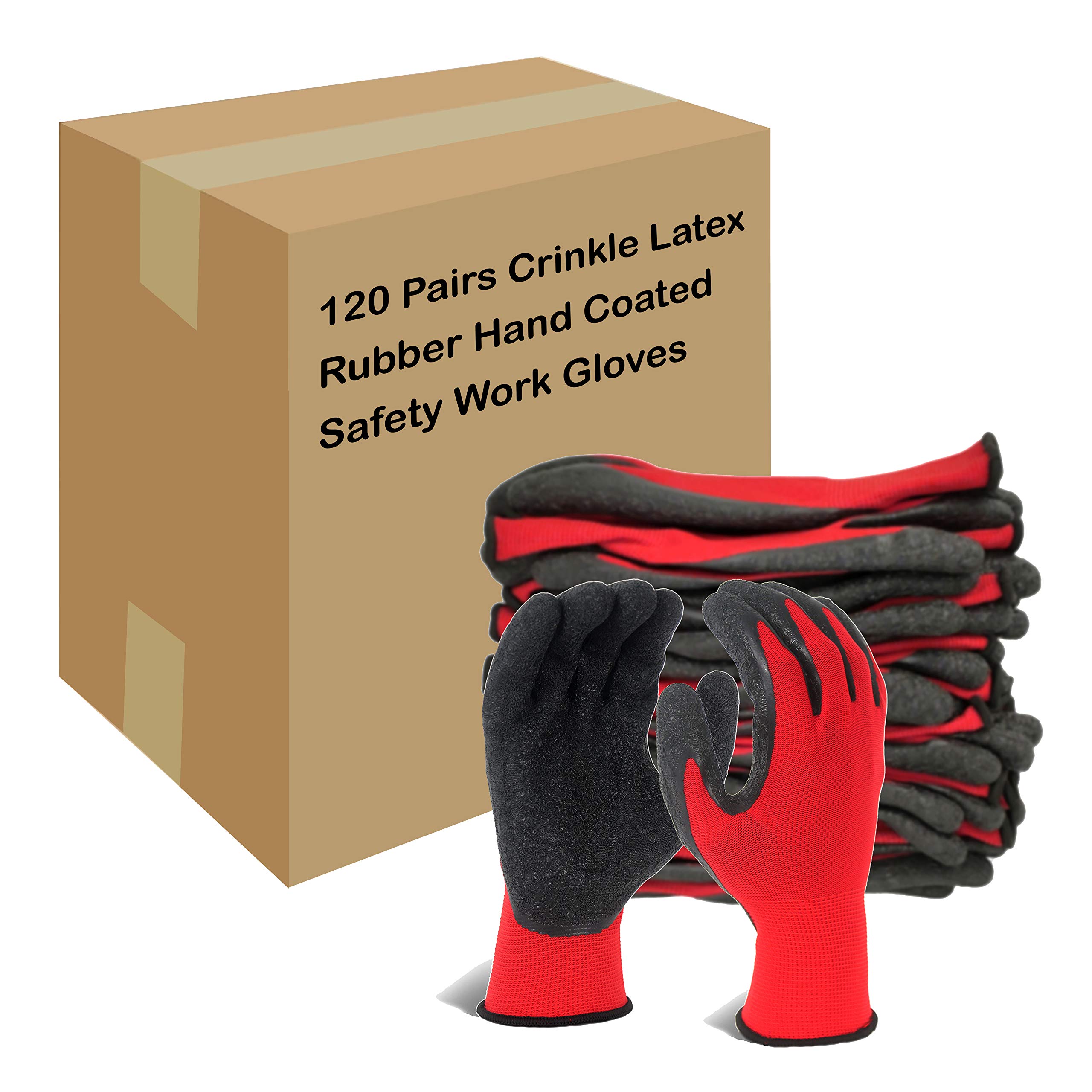 Evridwear Crinkle Latex Rubber Hand Coated Safety Work Gloves for Men Women General Multi Use Construction Warehouse Gardening Assembly Landscaping (