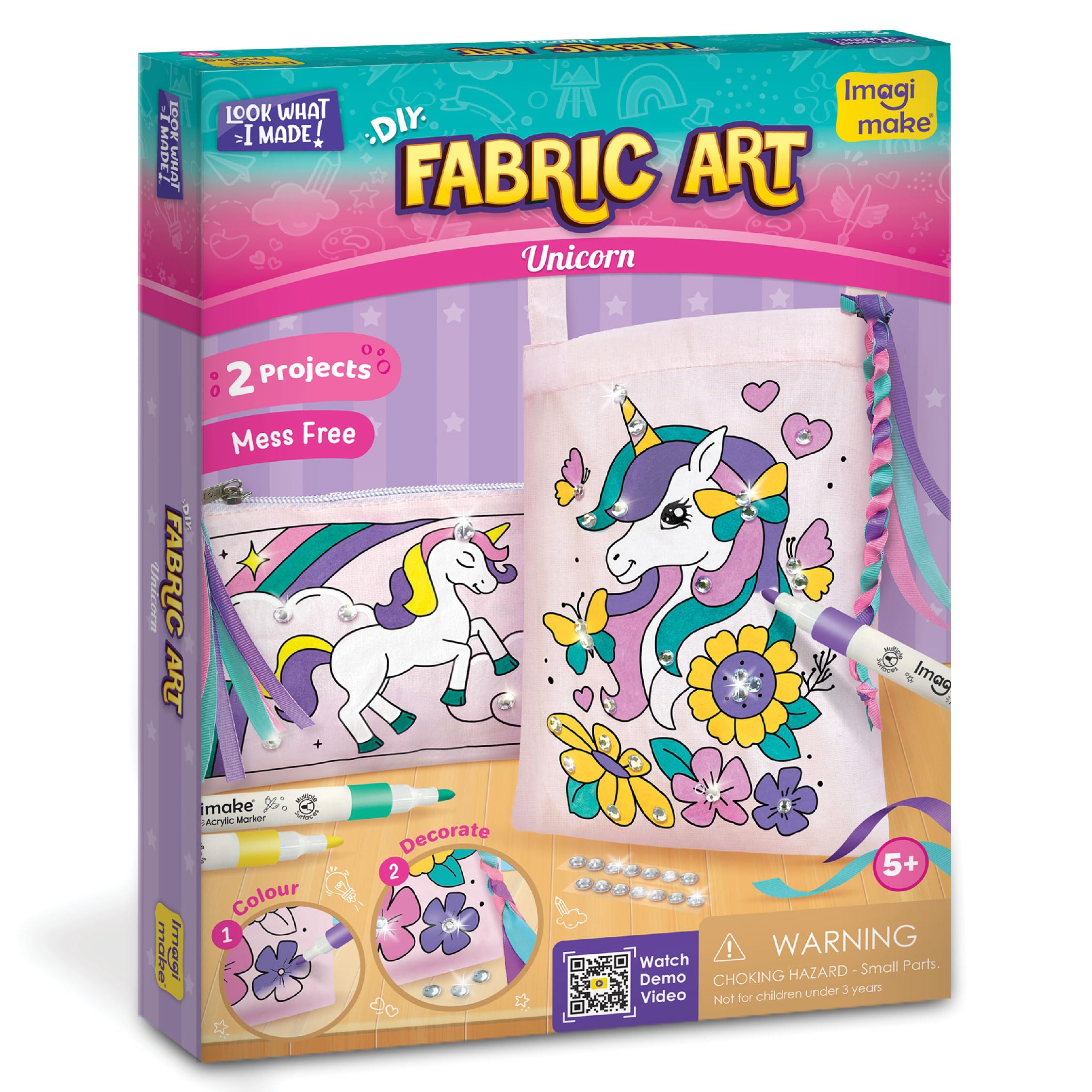 Imagimake DIY Unicorn Fabric Art Kit | Color Your Own Bag & Pouch | Unicorn Painting Set | Arts and Crafts for Kids 5-8 | Creative Activities for 5 Year Old Girls | 5,6,7,8 Year Old Girl Birthday Gift
