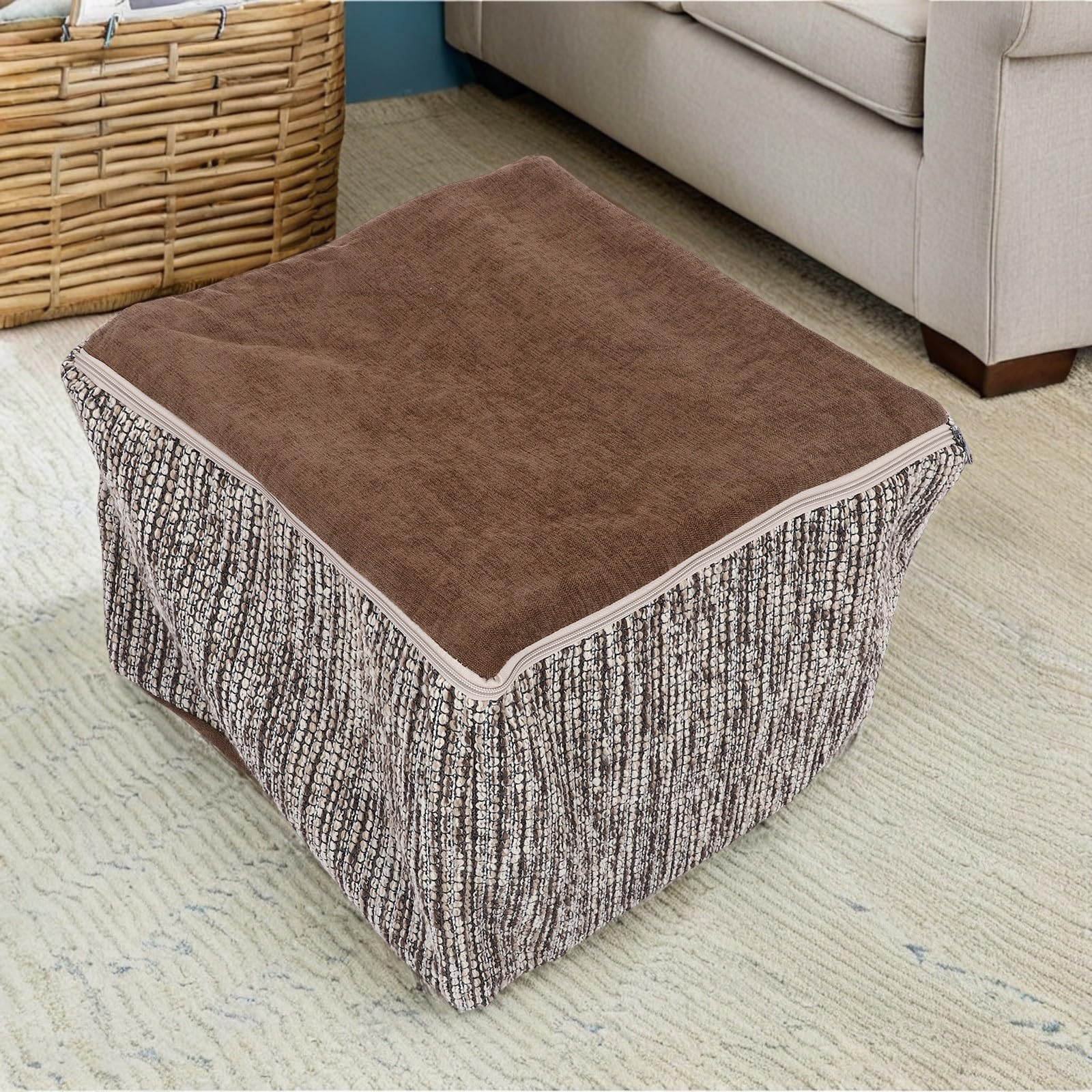 Kratzfeste Baumwolle Hockerbezug 52x52x35cm Waschbare Schutzhülle für Ottomane Ersatzbezug für Fußhocker Bequemer Bezug für Wohnzimmer und Zuhause