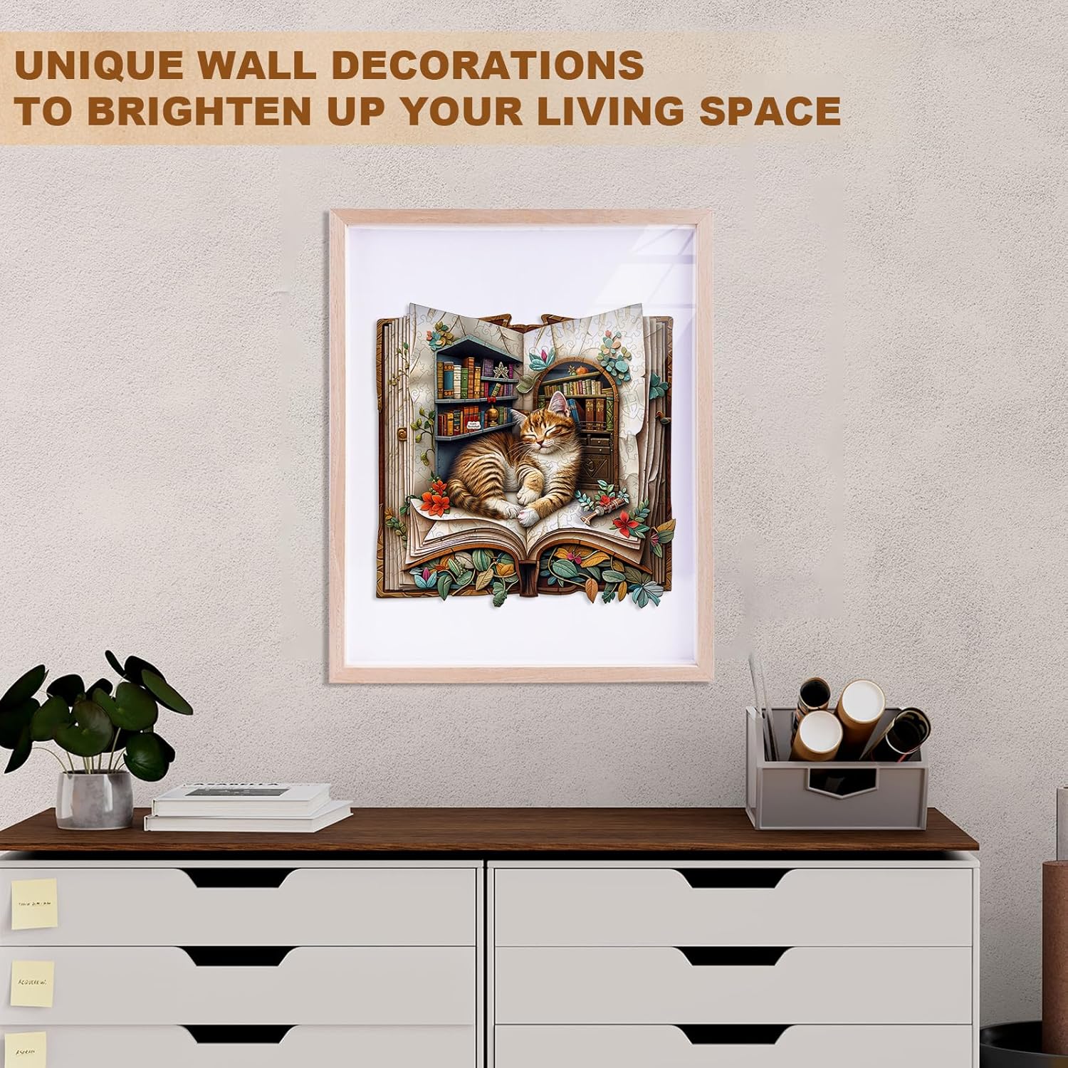 Wooden Puzzles for Adults - Cat in The Book Wood Puzzles Adult - Unique Animal Shape Wooden Jigsaw Puzzles for Adults - Spring Gifts for Puzzle Lovers, Family (10.6 * 10.4in -200 Pieces)