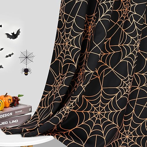 Miniatura 3 de Cortinas opacas de Halloween para sala de estar y dormitorio, cortina de ventana de tela de araña de 63 pulgadas de largo, 2 paneles de cortinas con