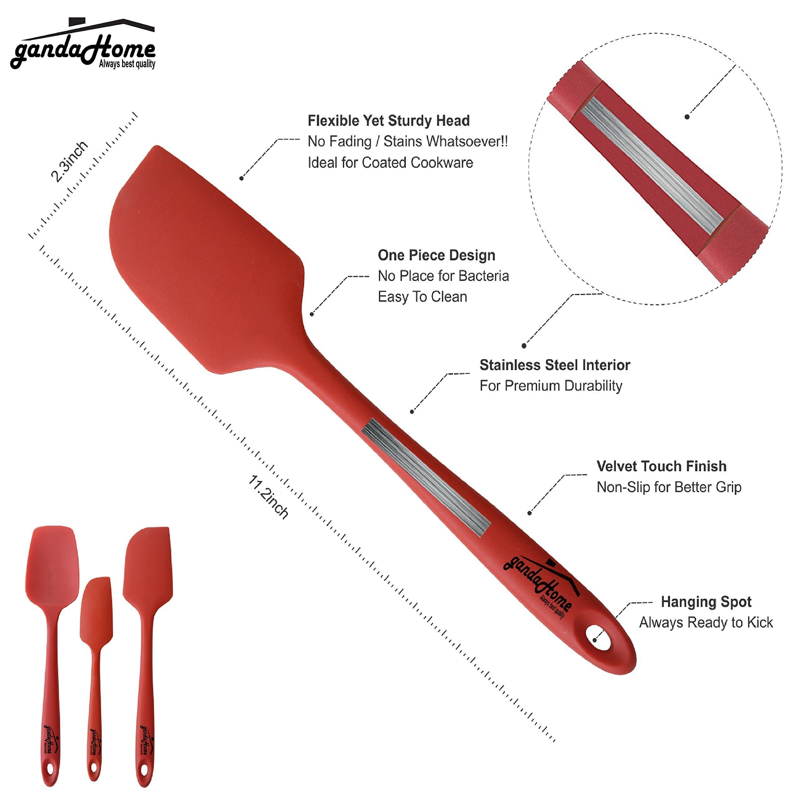 MEKBOK Silicone Spatula Set - 3-Piece Rubber Spatulas Silicone Heat Resistant 600°F for Everyday Task - Seamless Design Kitchen Spatulas for Nonstick Cookware - Silicone Kitchen Utensils Sets