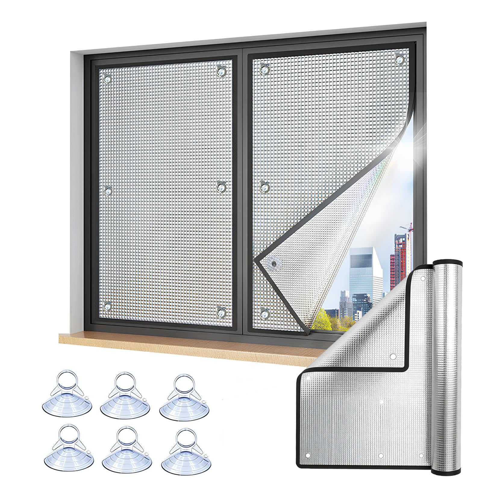 Hitzeschutzfolie Fensterfoli, Aluminiumfolie UV Wärmeschutzfolie Mit Saugnapf Sonnenschutzfolie Fenster Innen Oder Außen(140x170cm)