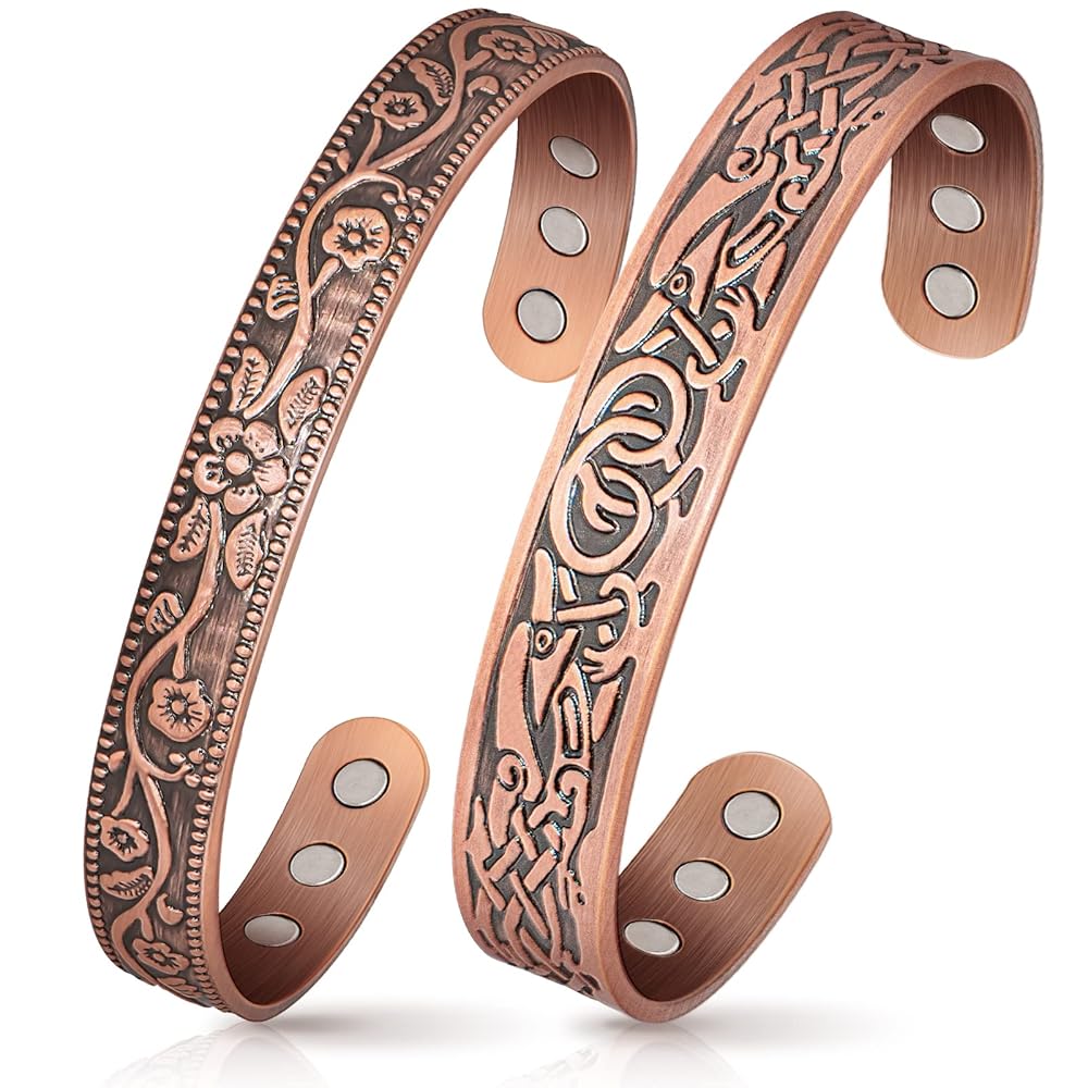 Lymph Drainage Magnetic Copper Bracelet: Magnetic Bracelets for Women & Men, Lymph Detox Bracelet with 6 Magnets - Jewelry Gift Set for Couples