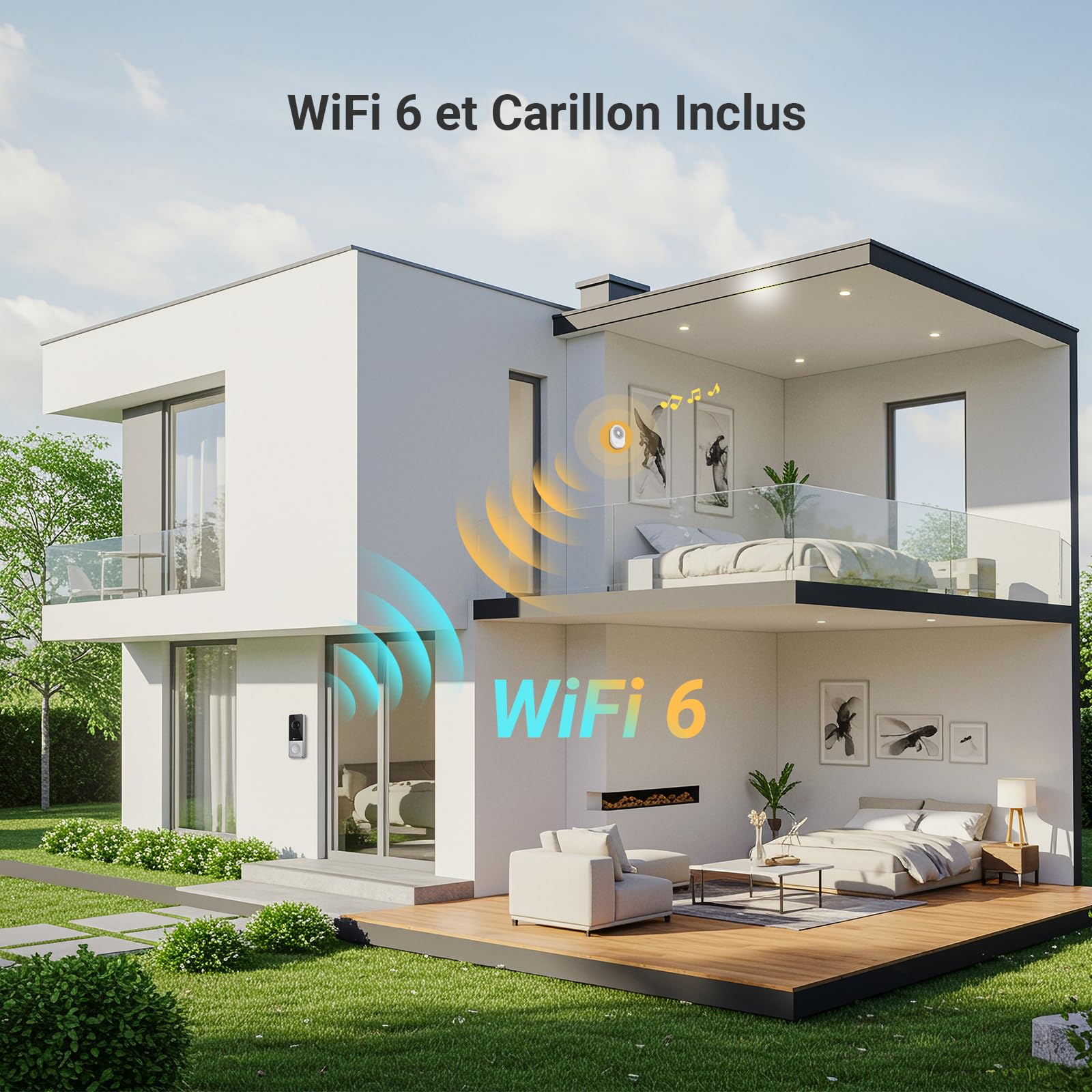 EZVIZ Sonnette sans Fil Exterieur Etanche Caméra 3K 5MP, Batterie 9,600 mAh, Vision Nocturne Couleur, Détection Humaine, Audio Bidirectionnel, WiFi 6 CP8