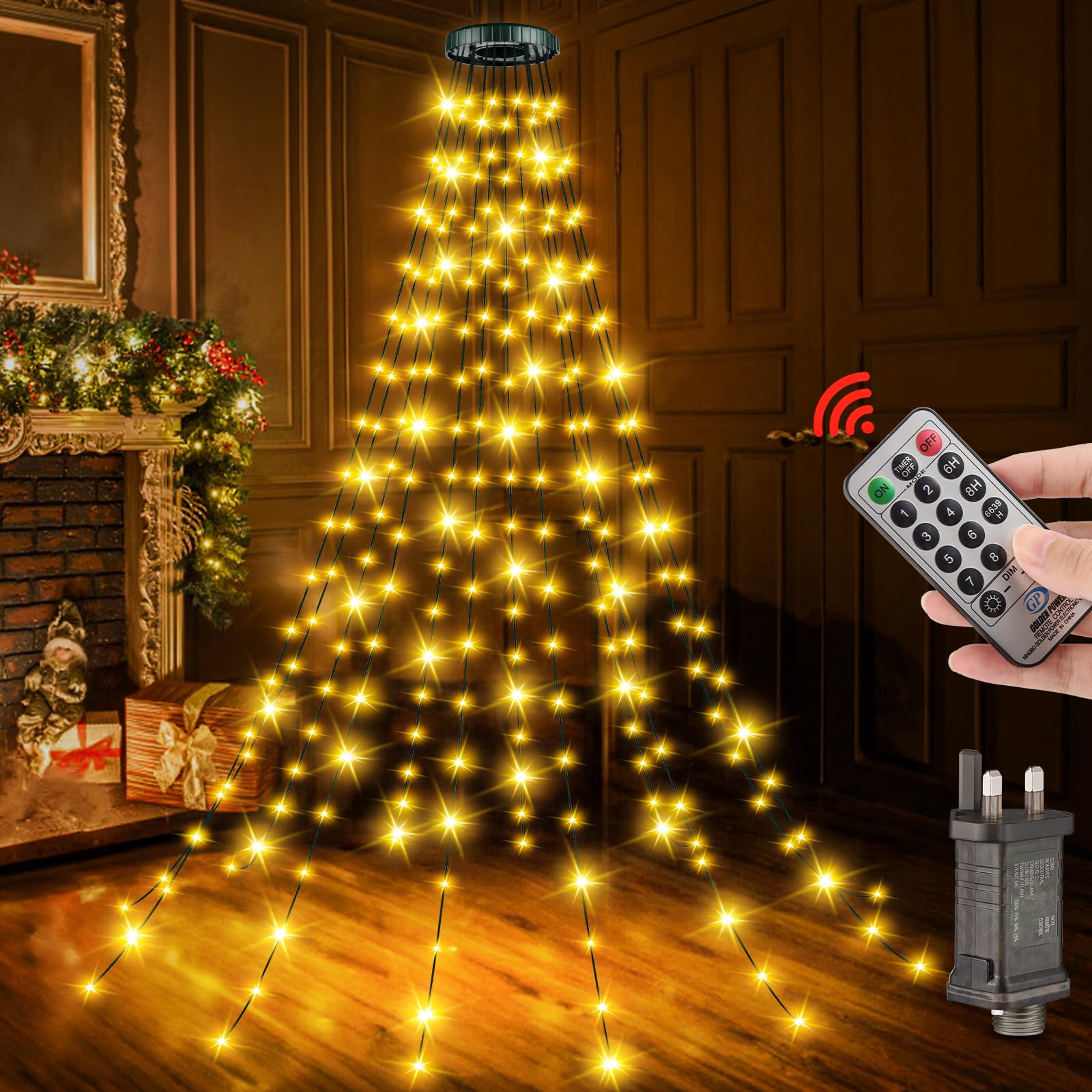 PBGMRT Christmas Tree Lights Warm White - 2M/6.6FT x 12 Strands 240LEDs Mains Powered Fairy Lights Waterproof with Remote & 8 Modes Memory Timer for Outside Indoor Xmas Party Decorations [Energy Class F]