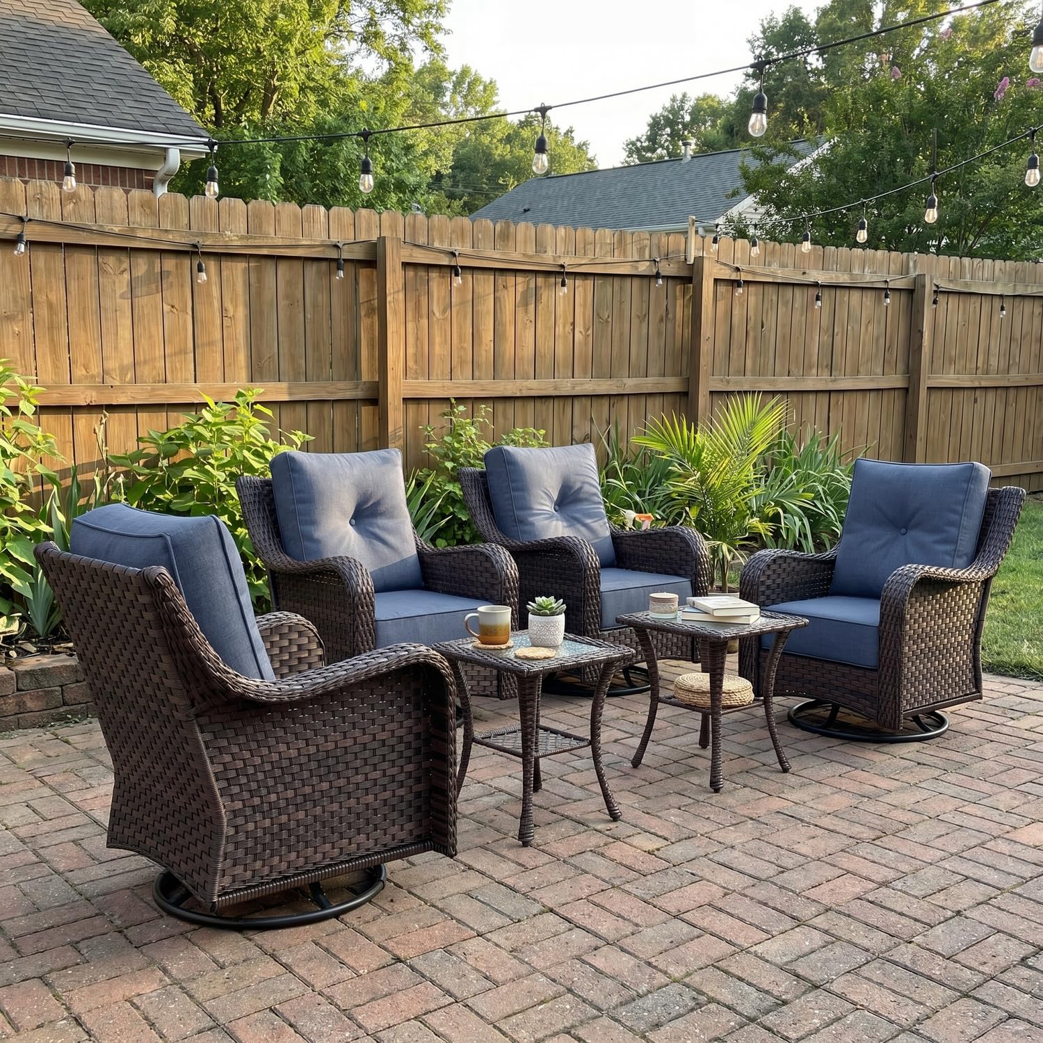 LayinSun 6 Piece Wicker Outdoor Furniture Set with 6-inch Comfy Cushions