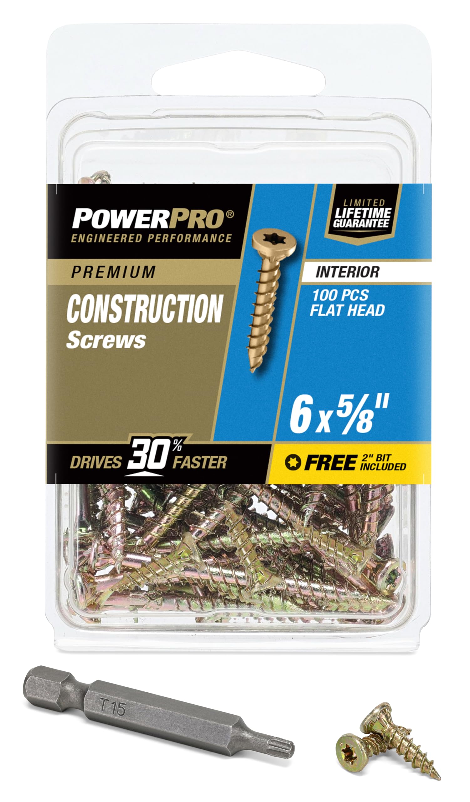 Power Pro 42641 - Tornillos para madera, 100 unidades, color amarillo