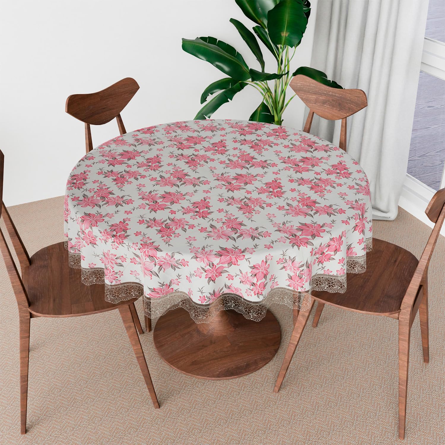 Kuber Industries Round Table Cover | PVC 4 Seater Round Table Cloth for Round Tables | Barik Check Kitchen Dining Tablecloth | Tabletop Cover | 60 Inch | Pink (B0CW1TBQHB) Amazon Price History, Amazon Price Tracker