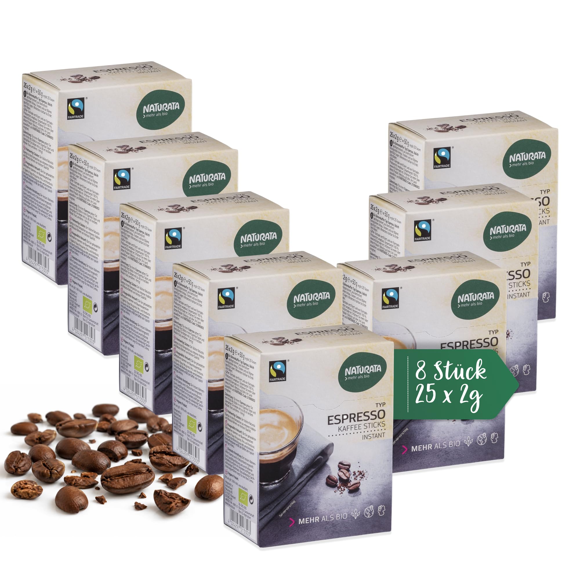 Naturata Bio Espresso Kaffeesticks - 8x50g - Fairtrade - Löslicher Kaffee