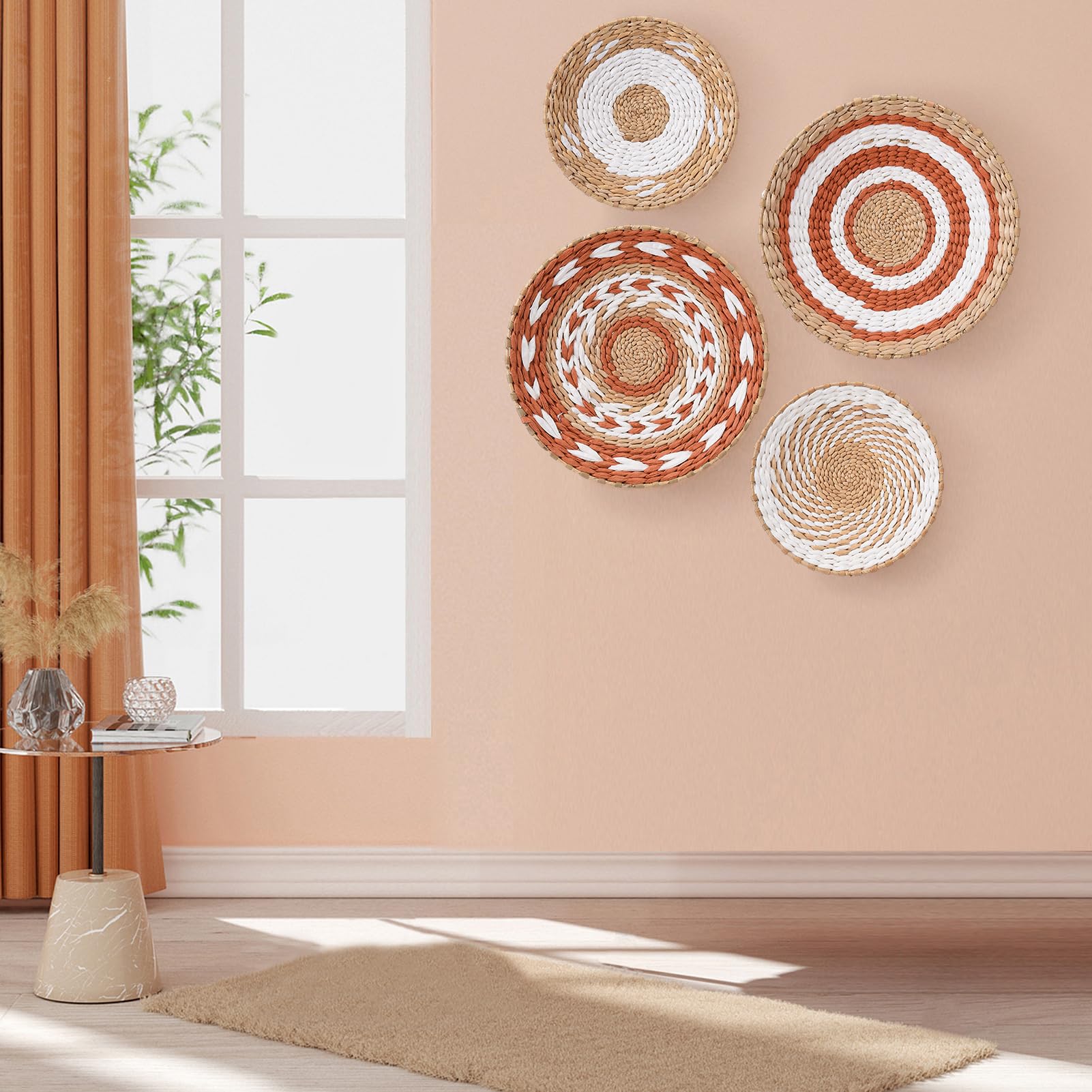 Zzbakress Lot De 4 Décos Murales Bois Creux – Rondes 25,4 Cm – Motifs Fleurs – Salon, Cuisine, Salle De Bain