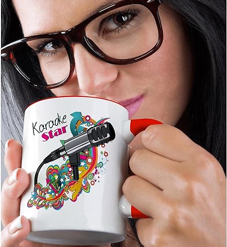 Vista 18 de 3dRose Karaoke Star Singer - Taza de dos tonos con micrófono de vector de arte pop moderno, colorido, 11 onzas, azul/blanco