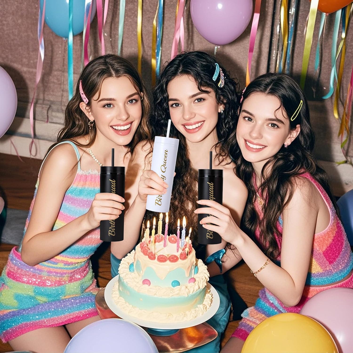 10 Pack Birthday Party Cups 16 oz Double Wall Birthday Squad Tumblers Birthday Queen Plastic Tumbler with Lid and Straws Birthday Cup Women Trip Cups for Women Trip Weekend Birthday Gifts(Black) - Image 5