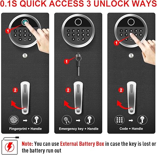 Miniatura 5 de 7-8 cajas fuertes biométricas extra grandes para rifle y pistolas caseras, resistentes antirrobo para rifles y escopetas con estante ajustable para