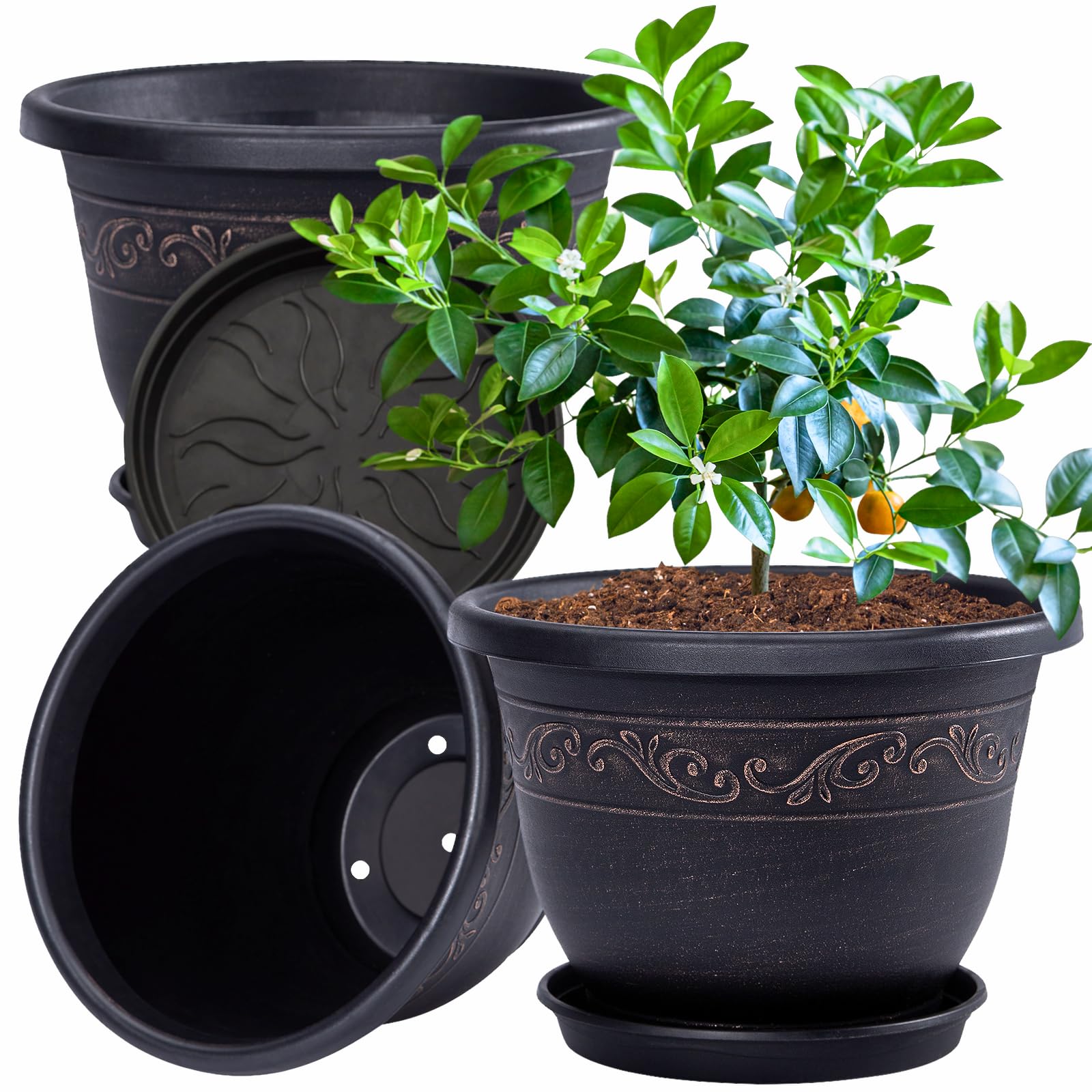 Amazon.com: QCQHDU 12 inch Retro Plant Pots, 3 Pack Plastic