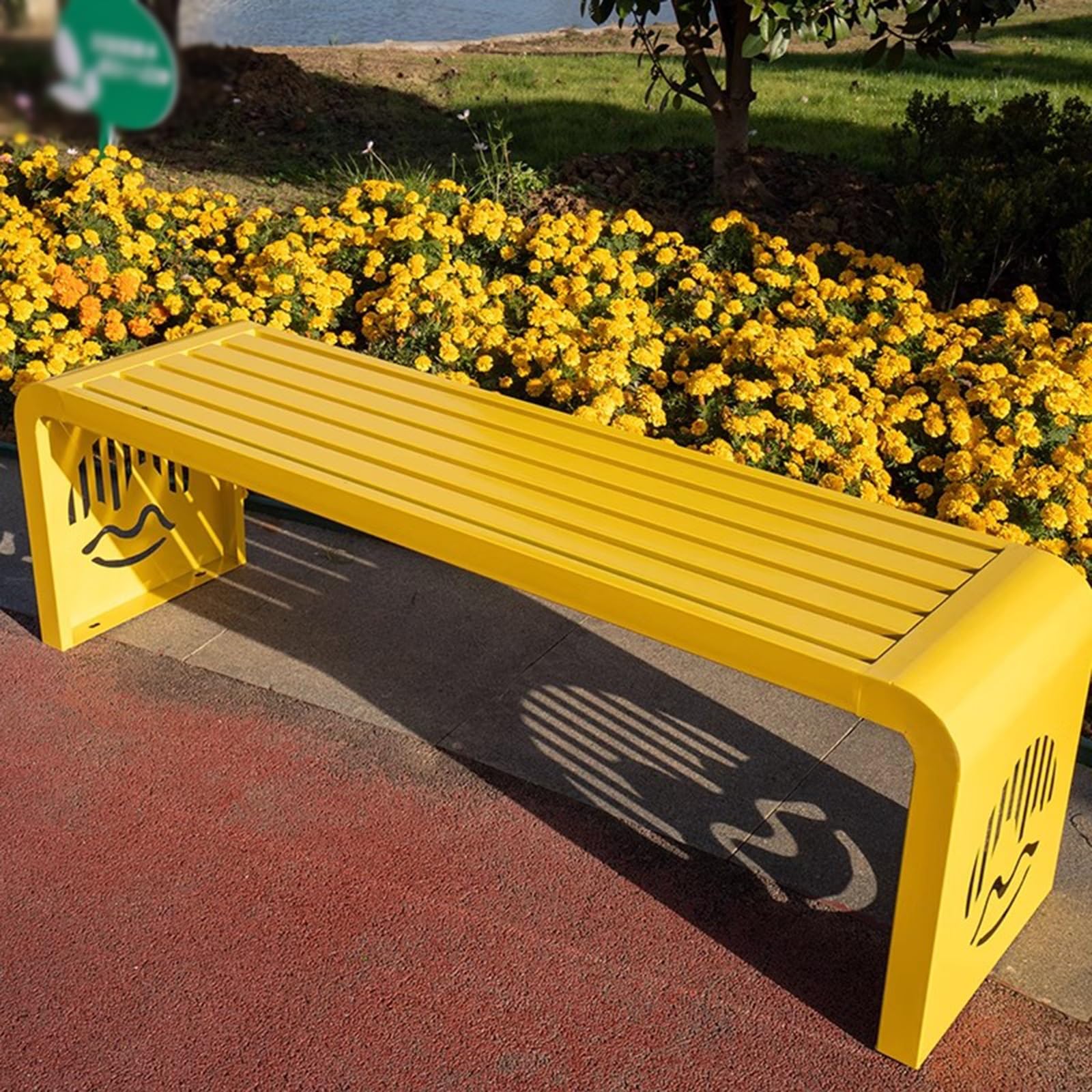 Banco de jardín de metal amarillo resistente a todo tipo de clima 100cm