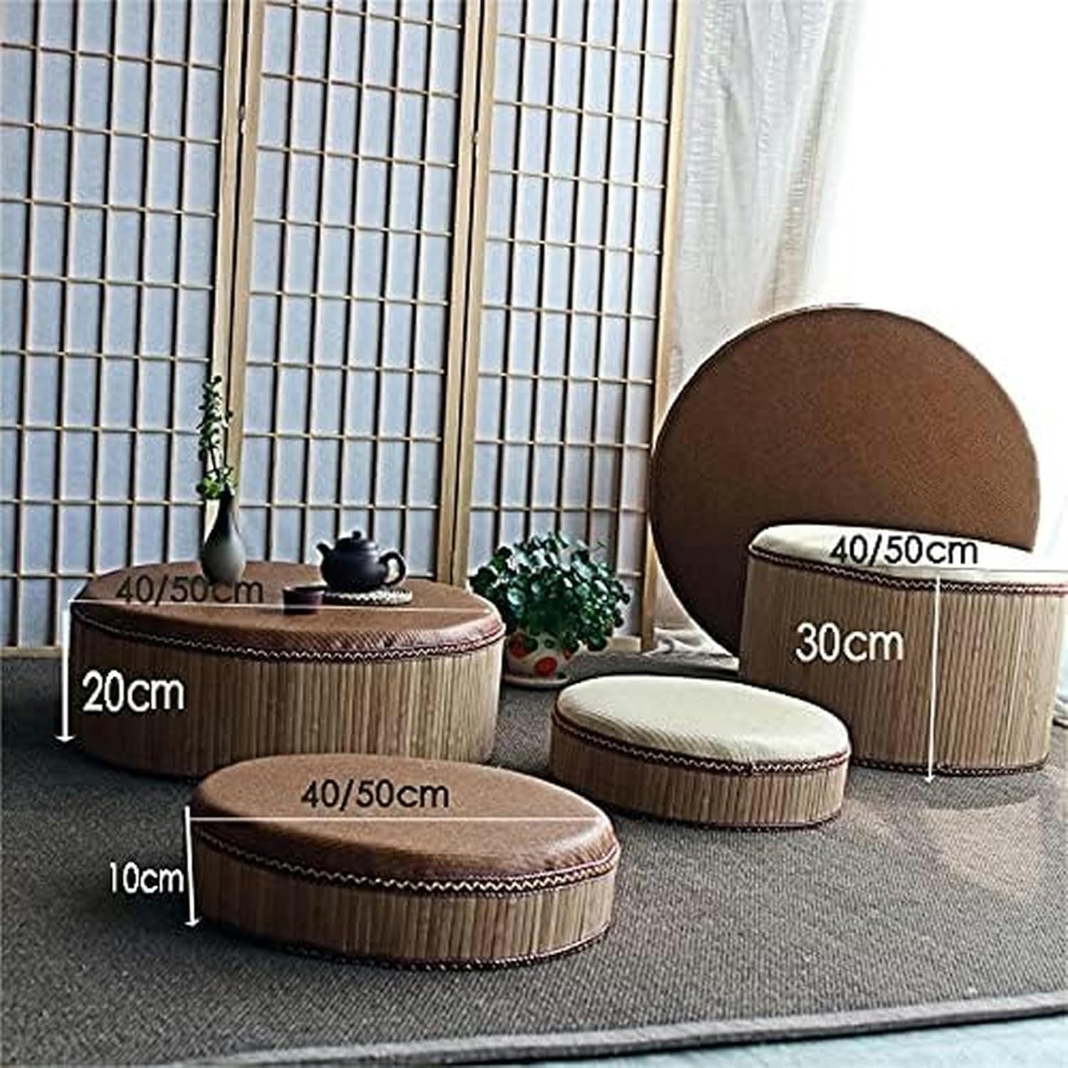 Floor Pillow Tatami Cushion Woven Straw Cushion Natural Woven Grass Cushion Round Floor Padded Yoga Mat Meditation Pillow Cushion for Home Outdoor Decor, 40cm