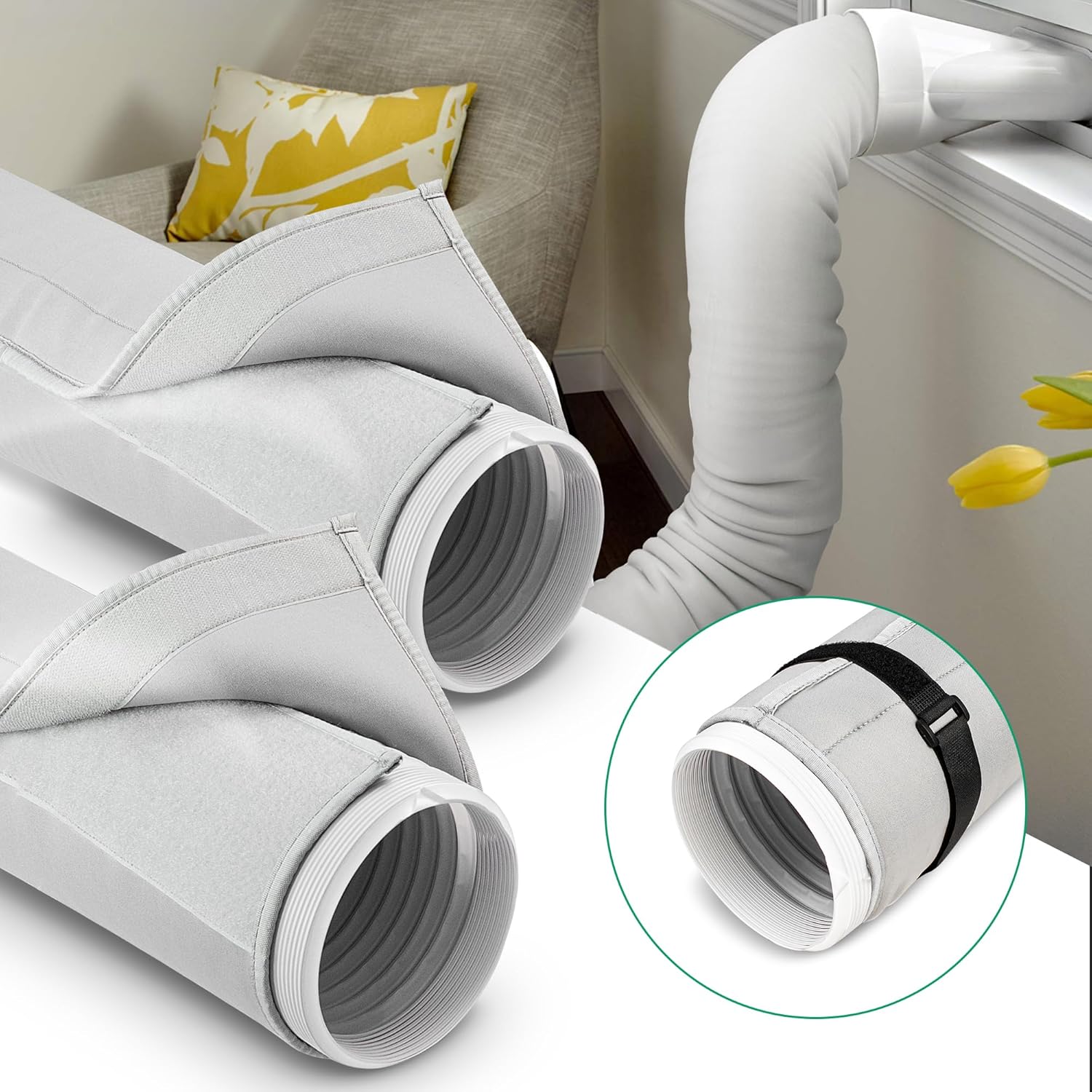 Air Conditioner Hose Cover Wrap: Portable AC Hose Cover, Insulated Hose Cover for Portable Air Conditioners, Easy Installation, Universal Fit for 5" & 5.9" Diameter Exhaust Hoses Tube, 2pack