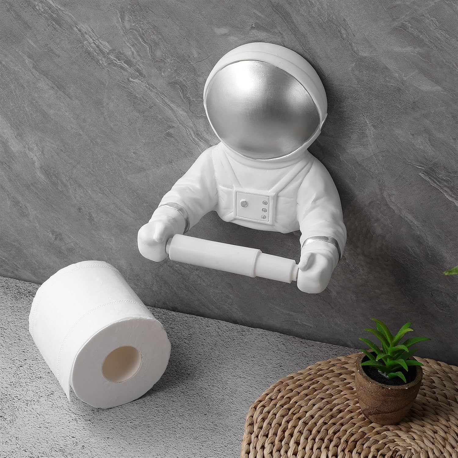 PATKAW Astronaut Toilet Paper Holder Stainless Steel Tissue Stand Wall Mounted Bathroom Paper Towel Dispenser Space Decor Organizer for Home Kitchen image 4