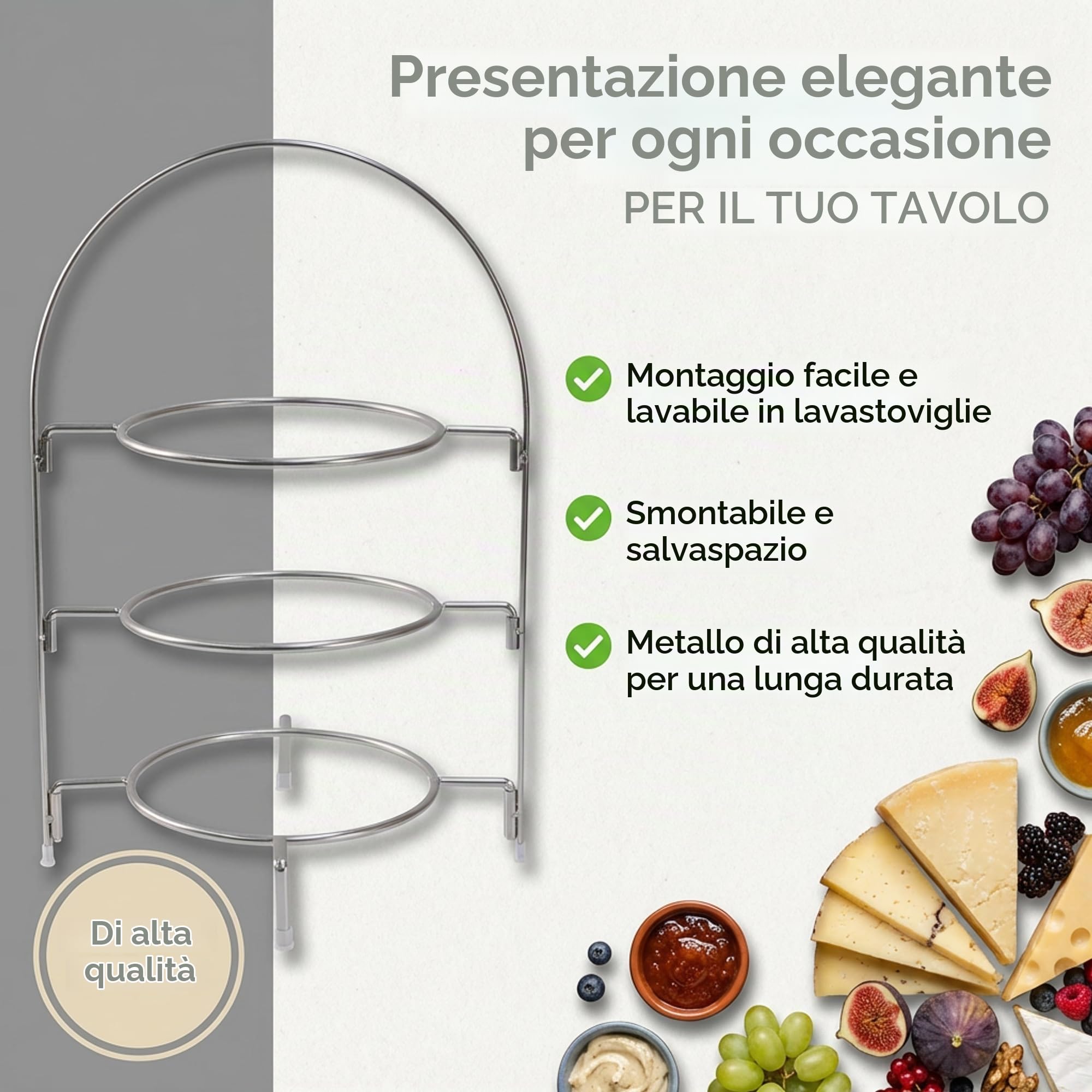 Alzata a 3 Livelli in metallo – Porta Cupcake e Torte per Buffet, Feste, Matrimonio – Espositore Elegante Salvaspazio (Piatti Non Inclusi)