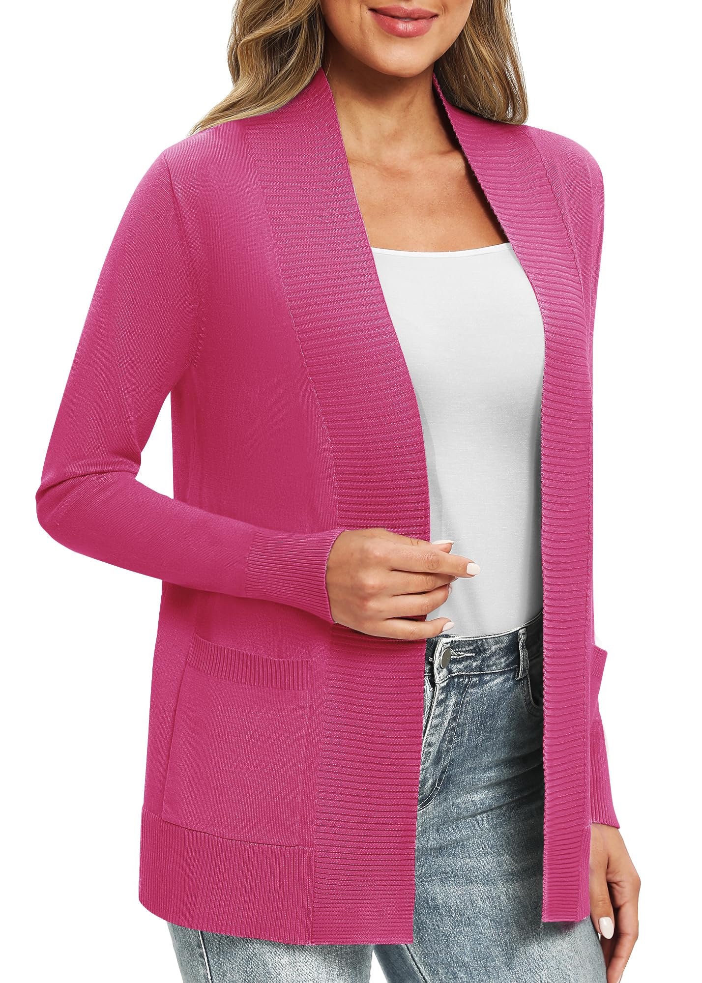 EXCHIC Femmes Décontractée Manche Longue Tricoté Cardigan Poids Léger À l'aise Avant Ouvert Manteau Chandails Longs avec Poches