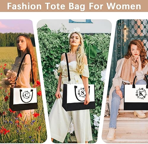 Miniatura 6 de Adyoung - Bolsas de mano con monograma, 3 bolsas de mano personalizadas con iniciales para mujeres, regalos de cumpleaños, bolsa de lona con letras