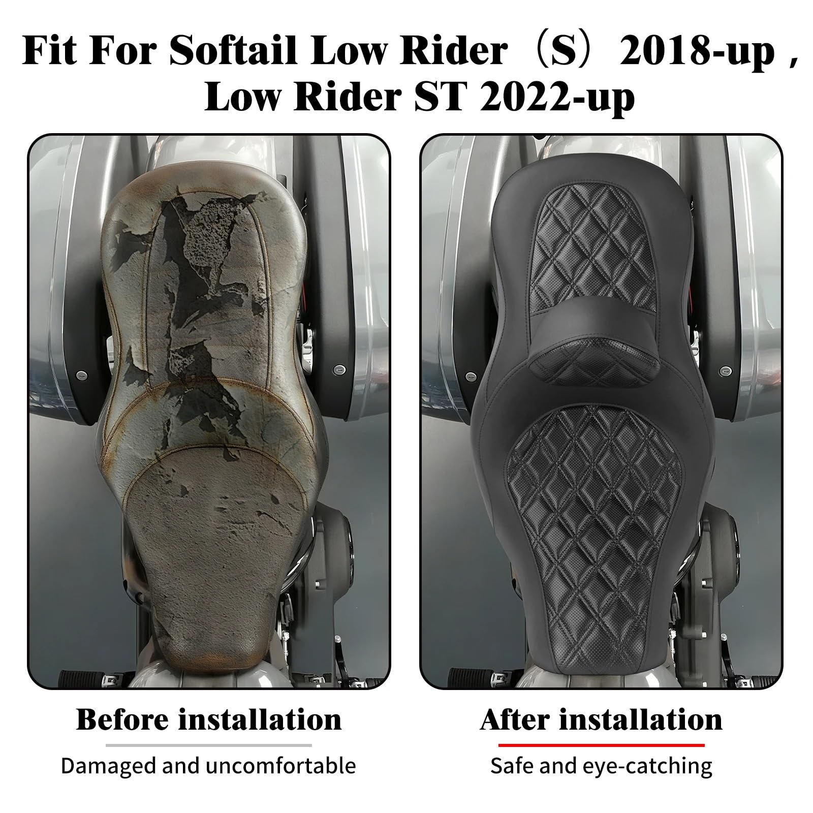 Do Softail Sport Glide Low Rider FXLR 2018-24 Siedzisko | Fotel motocyklowy z oparciem, dwie poduszki na siodełko(Two Up Seat B)