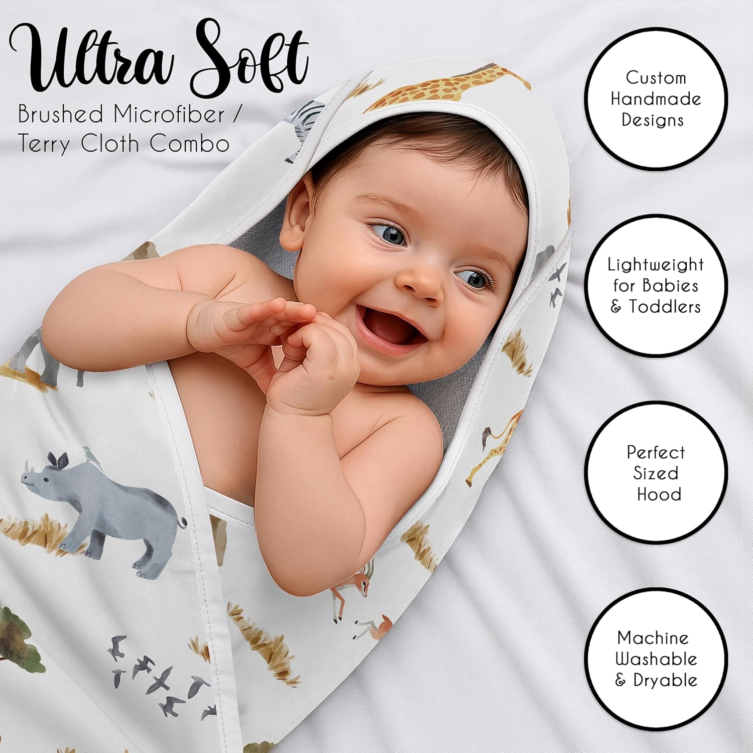 Sweet Jojo Designs Hooded Baby Towels (Jungle Animals) for Boys/Girls, Toddler Bath Towel - Infant Bathing Supplies, Newborn Essentials Must Haves (Boho, Wildlife, Safari Animal, Grey Elephant, Lion)