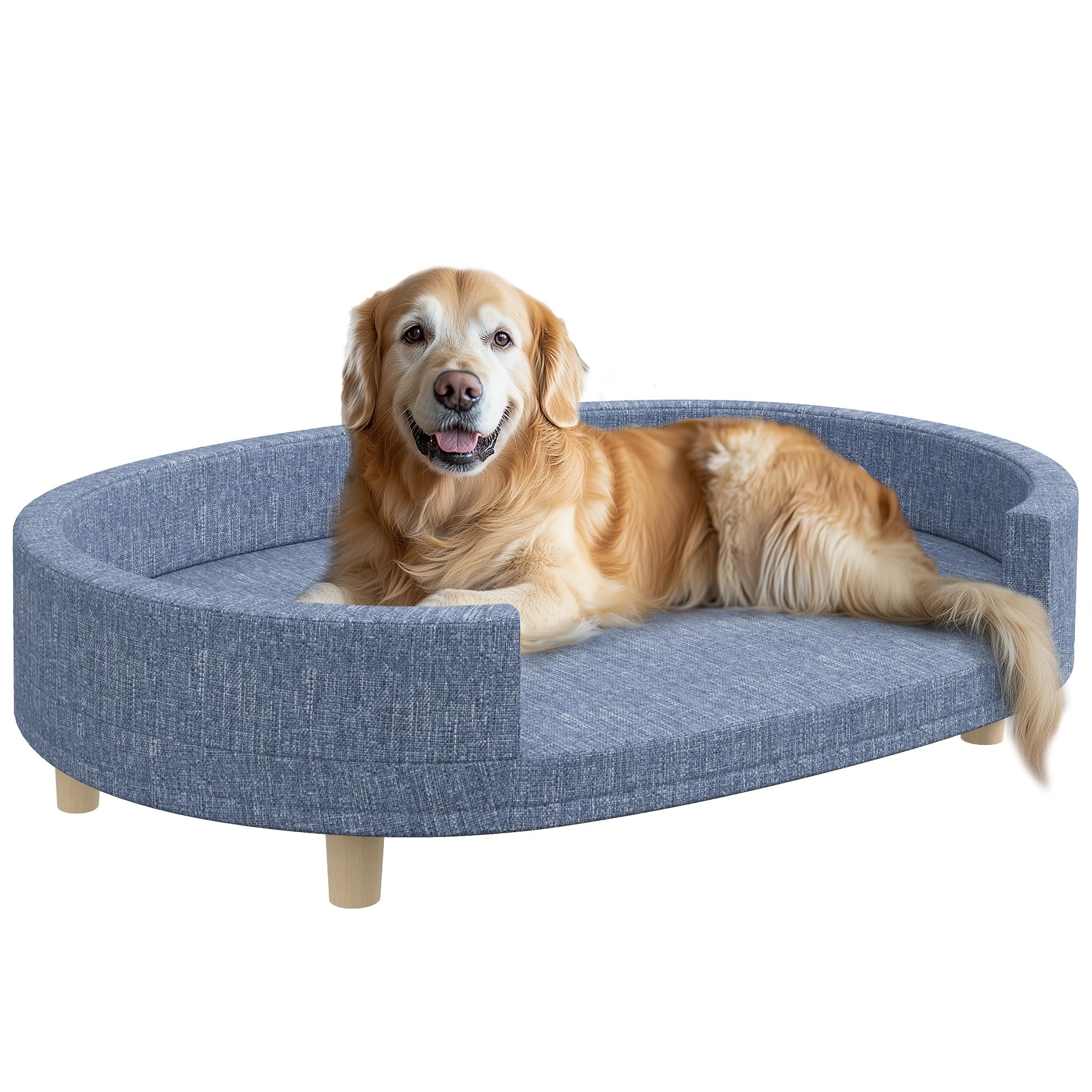 PawHut Sofá para Perros Grandes Sofá para Mascotas con Funda Lavable Cojín Desmontable y Patas de Madera de Pino Carga 30 kg para Interior 100x70x25 cm Azul