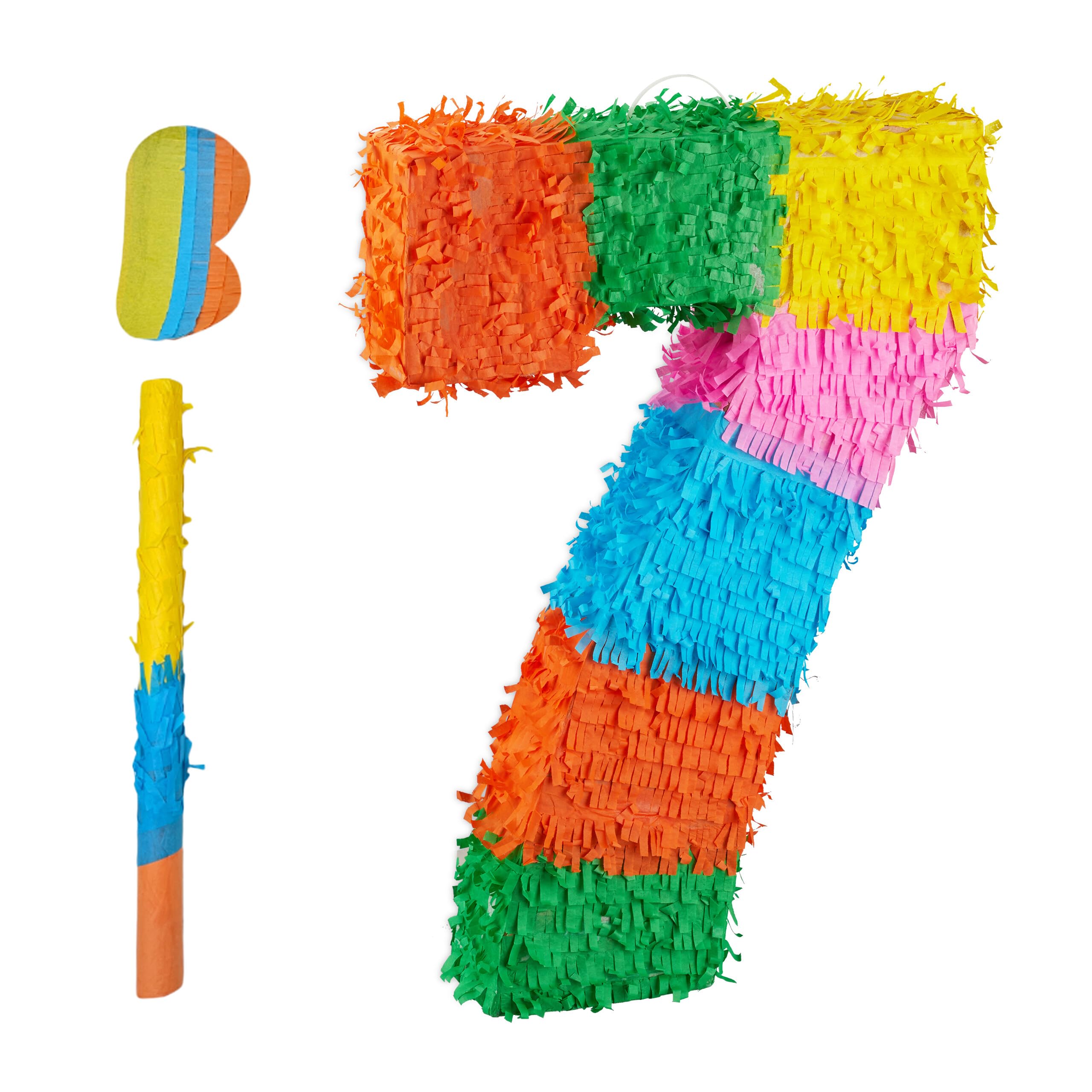 Relaxdays Rainbow Number 7 Piñata, Fillable Birthday Party Decor, 50.5 x 35.5 x 7.5 cm, Colorful