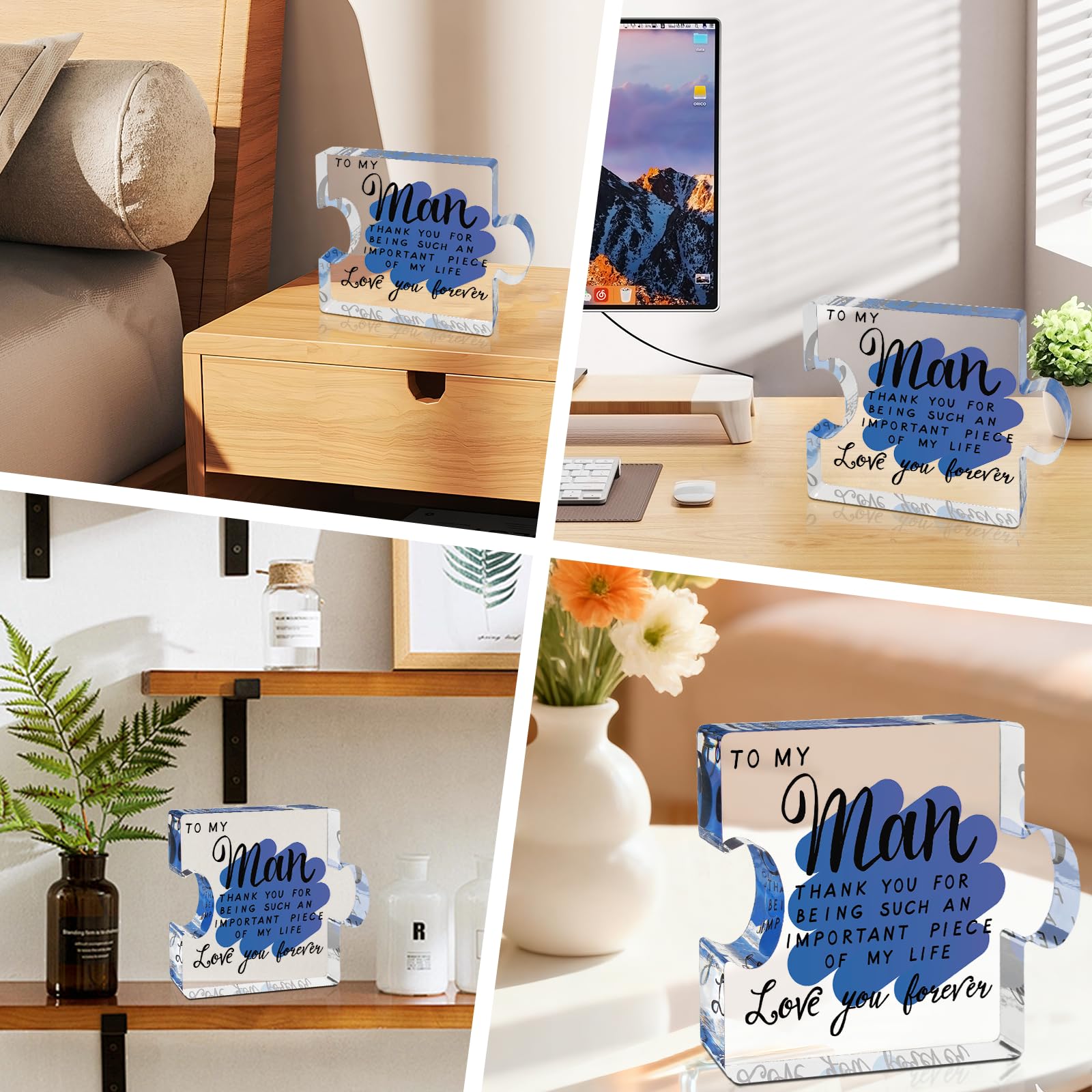 Valentines Day Gifts for Him,Gifts for Boyfriend,Boyfriend Christmas gifts, I Love You Gifts for Him,Birthday Gifts for Boyfriend Husband Fiance, To My Man Puzzle Acrylic Block, Present for Men's Thanksgiving Christmas Valentine's Day Birthday Wedding