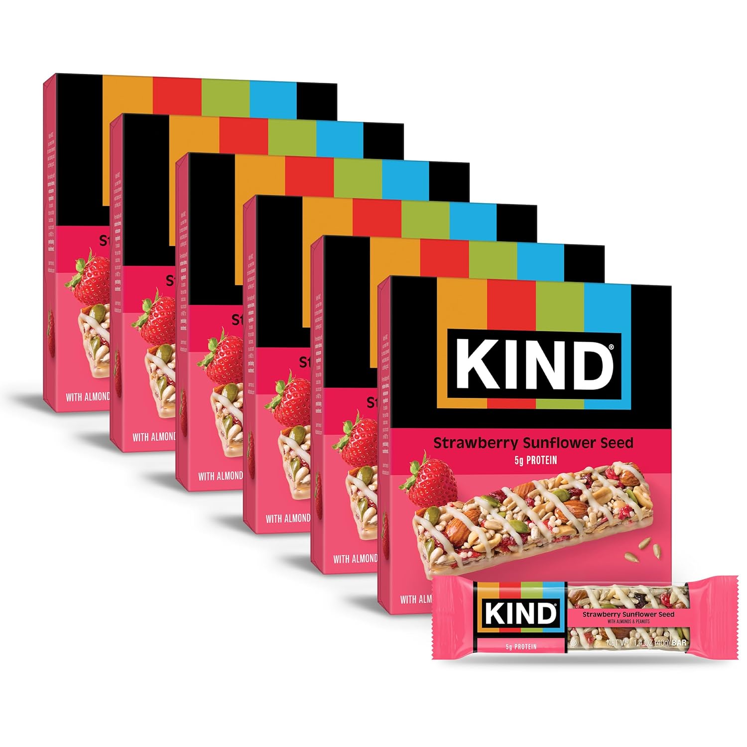KIND Healthy Snacks Bars, Strawberry Sunflower Seed, Gluten Free, High Fiber Snacks, 5g Protein, 36 Count