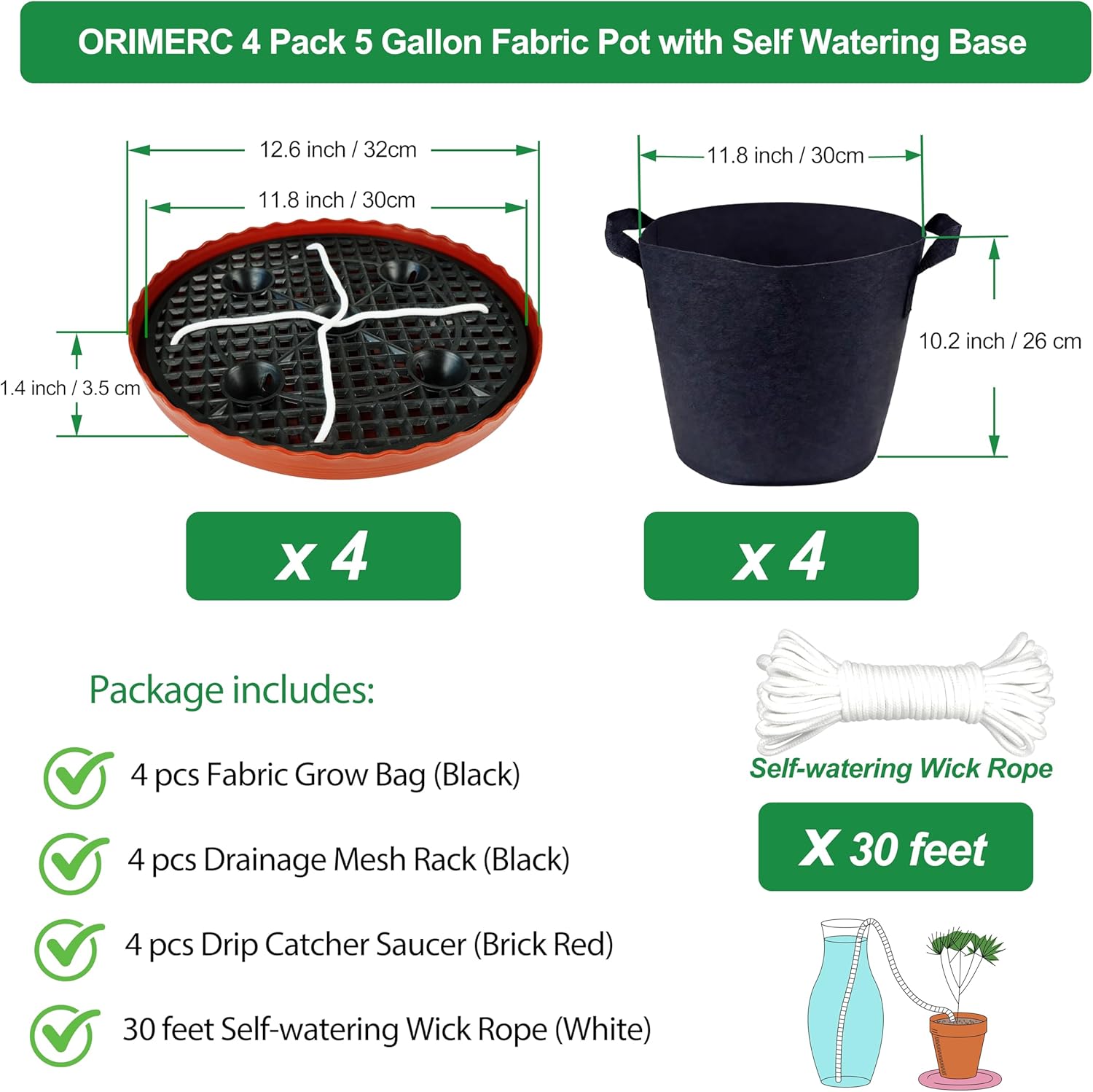 Fabric Grow Bag with Self-watering Base, 4 Pack 5 Gallon Nonwoven Garden Pot with Handle, Automatic Watering Planter, Cloth Plant Container with Self Watering System Tray Saucer Vegetable Fruit Flower - Image 4